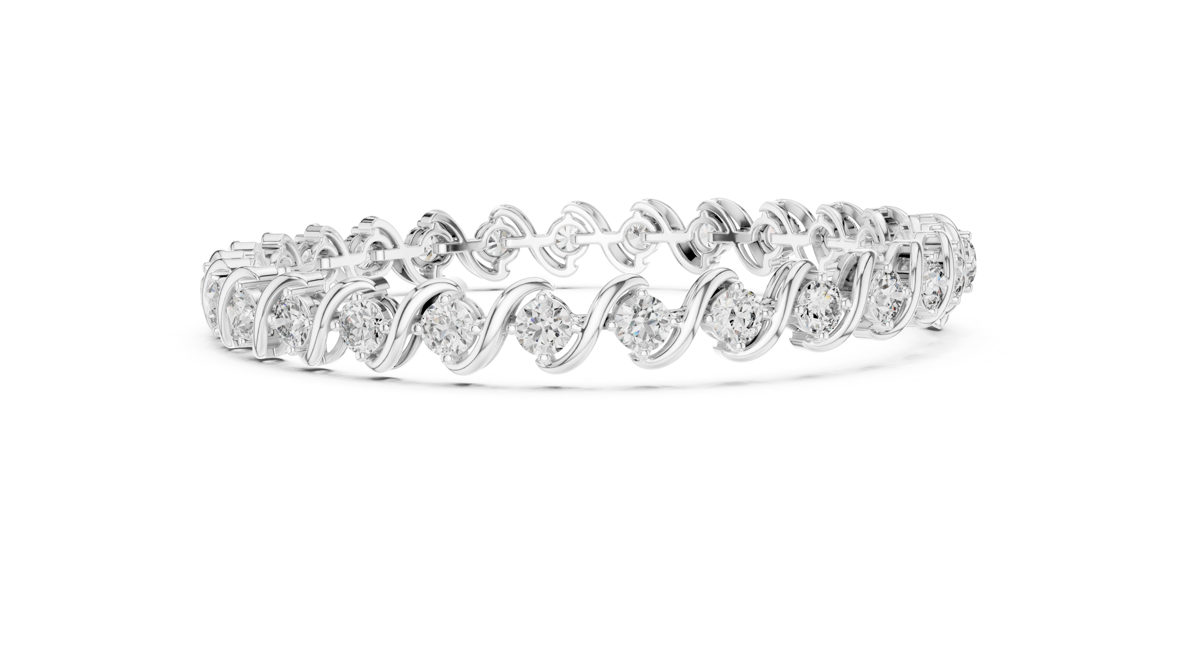 Wave Design Diamond Tennis Bracelet in Rose Gold | Round Cut Diamond Bracelet for Women | Elegant Fine Jewelry