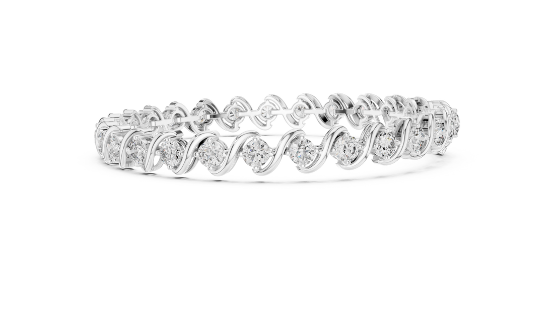 Wave Design Diamond Tennis Bracelet in Rose Gold | Round Cut Diamond Bracelet for Women | Elegant Fine Jewelry