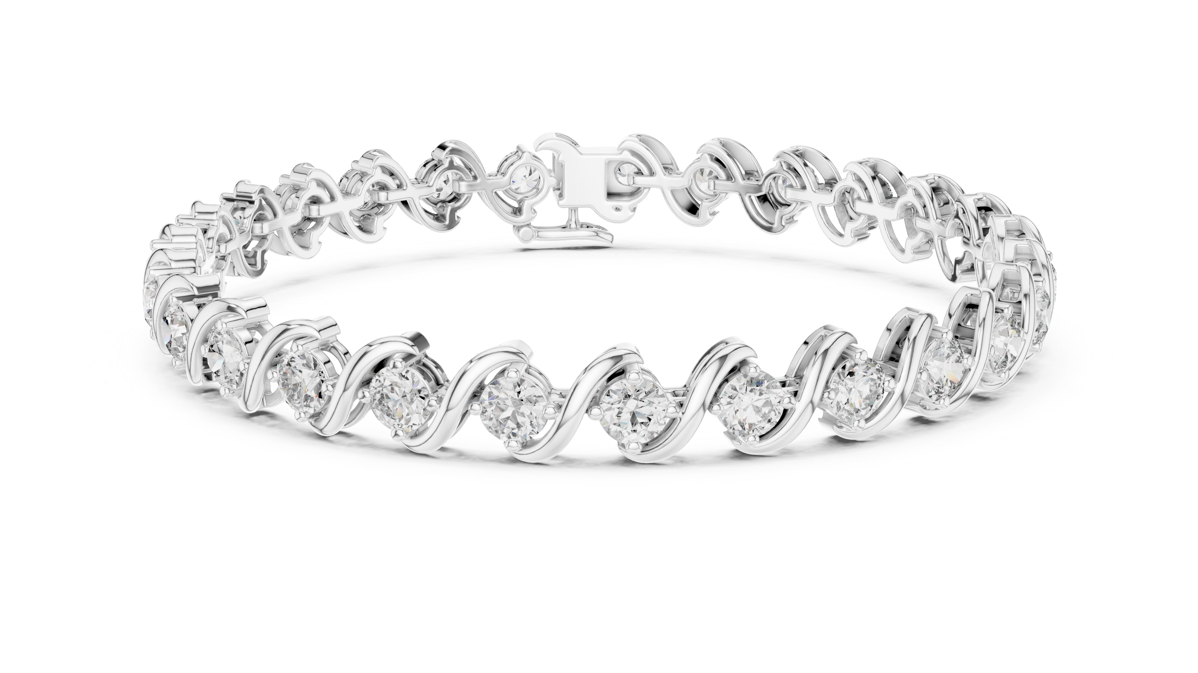 Wave Design Diamond Tennis Bracelet in Rose Gold | Round Cut Diamond Bracelet for Women | Elegant Fine Jewelry