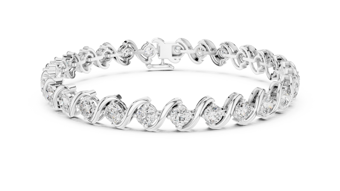 Wave Design Diamond Tennis Bracelet in Rose Gold | Round Cut Diamond Bracelet for Women | Elegant Fine Jewelry