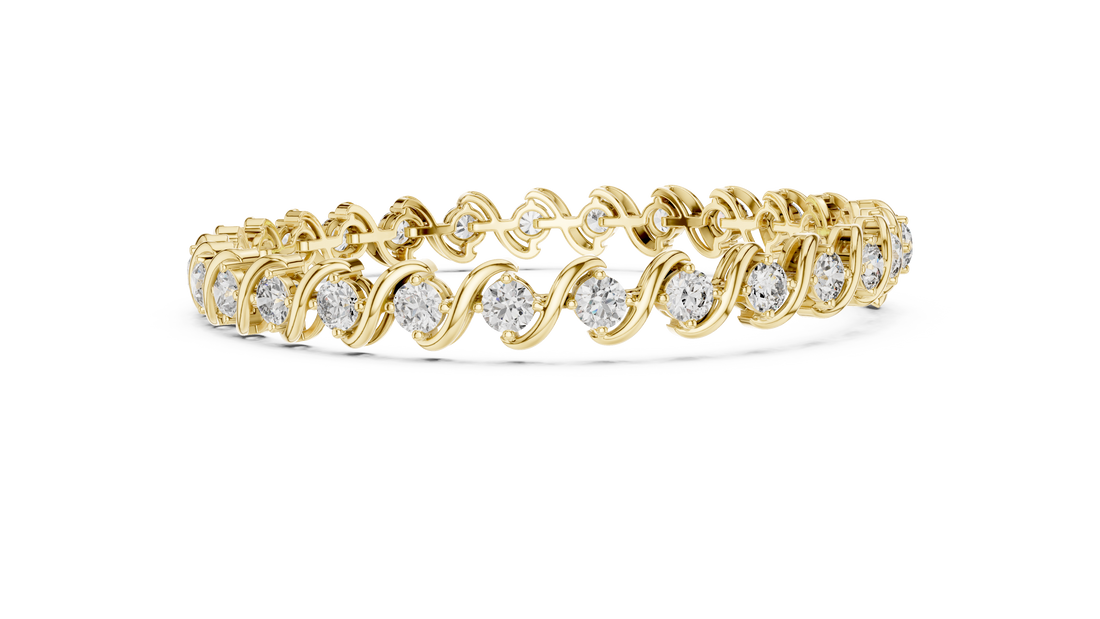 Wave Design Diamond Tennis Bracelet in Rose Gold | Round Cut Diamond Bracelet for Women | Elegant Fine Jewelry