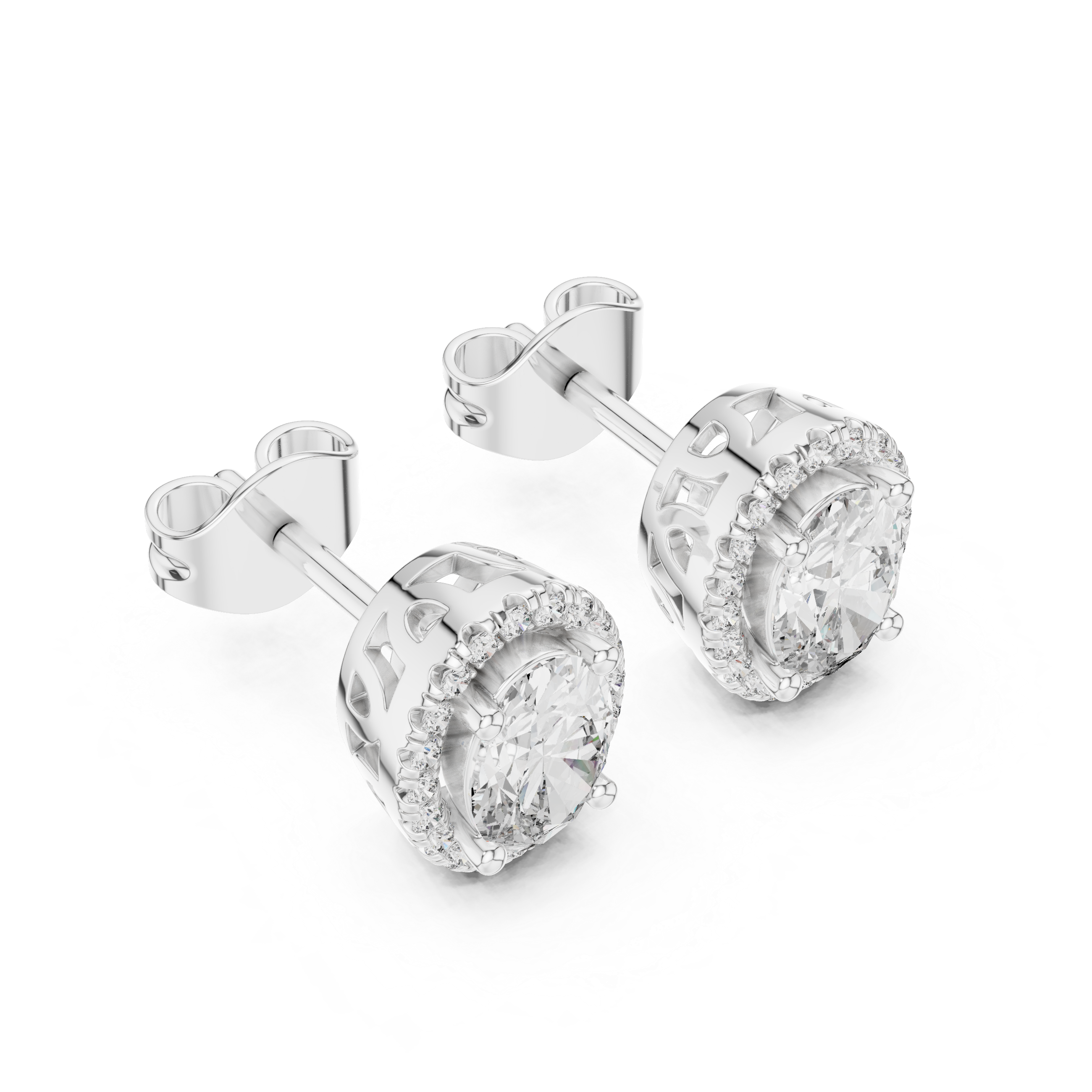 Brilliant Oval Diamond Halo Earrings in Rose Gold – Elegant Fine Jewelry with Sparkling Surround Stones