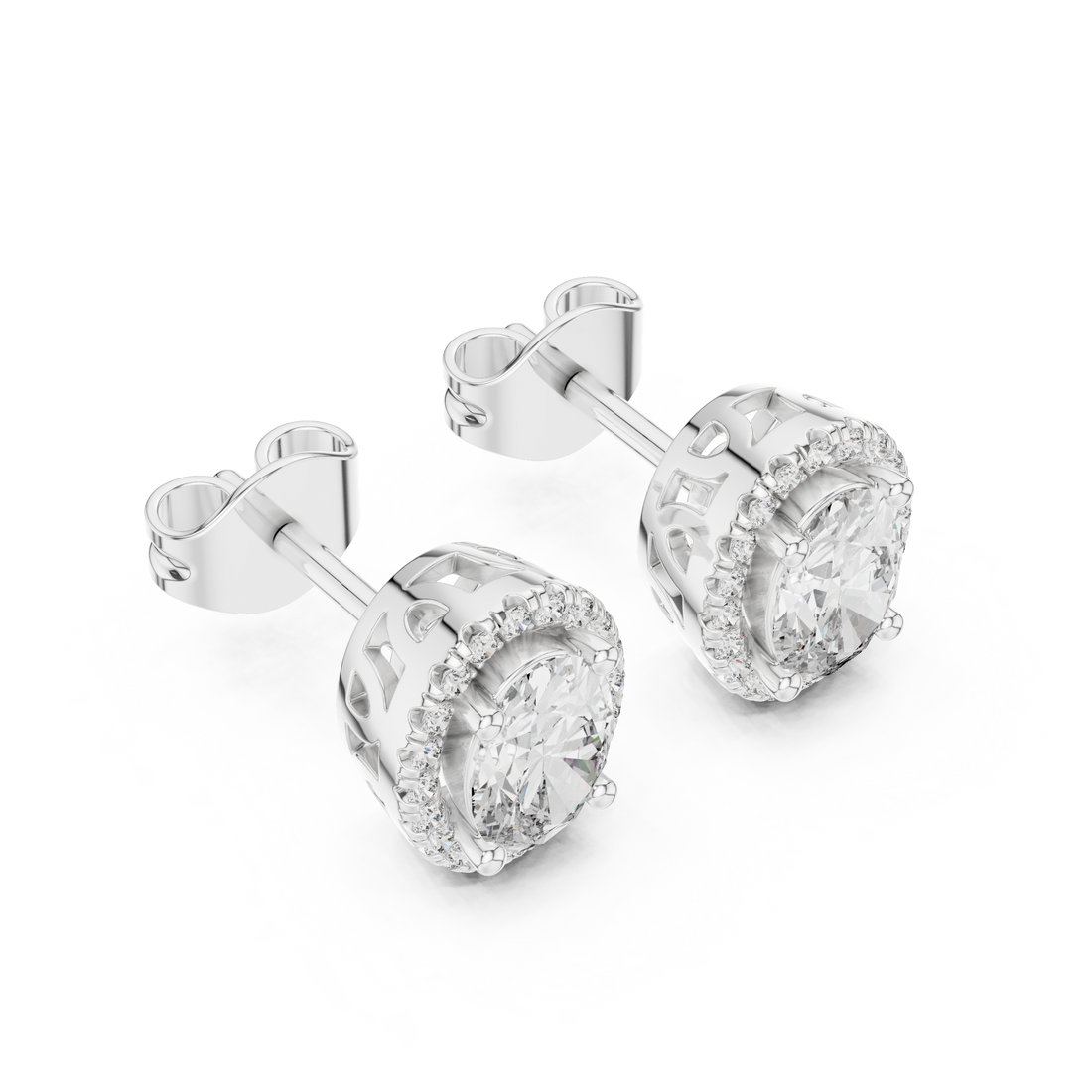 Brilliant Oval Diamond Halo Earrings in Rose Gold – Elegant Fine Jewelry with Sparkling Surround Stones