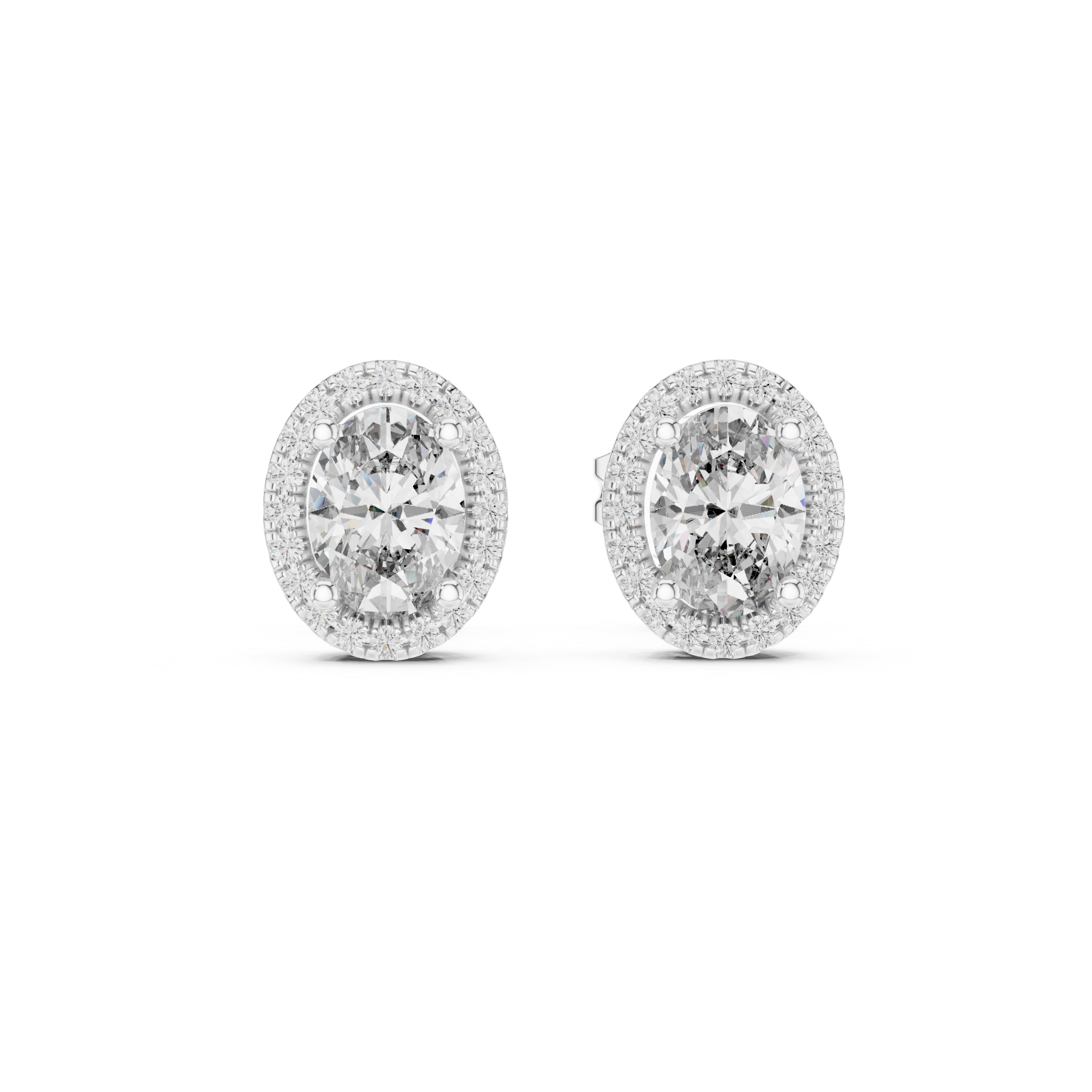 Brilliant Oval Diamond Halo Earrings in Rose Gold – Elegant Fine Jewelry with Sparkling Surround Stones