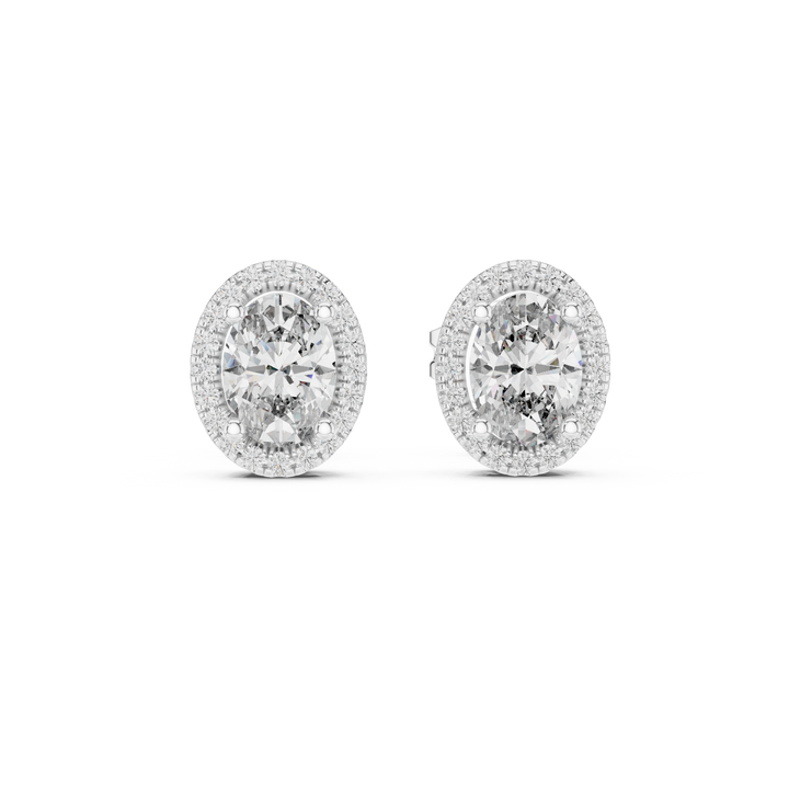 Brilliant Oval Diamond Halo Earrings in Rose Gold – Elegant Fine Jewelry with Sparkling Surround Stones
