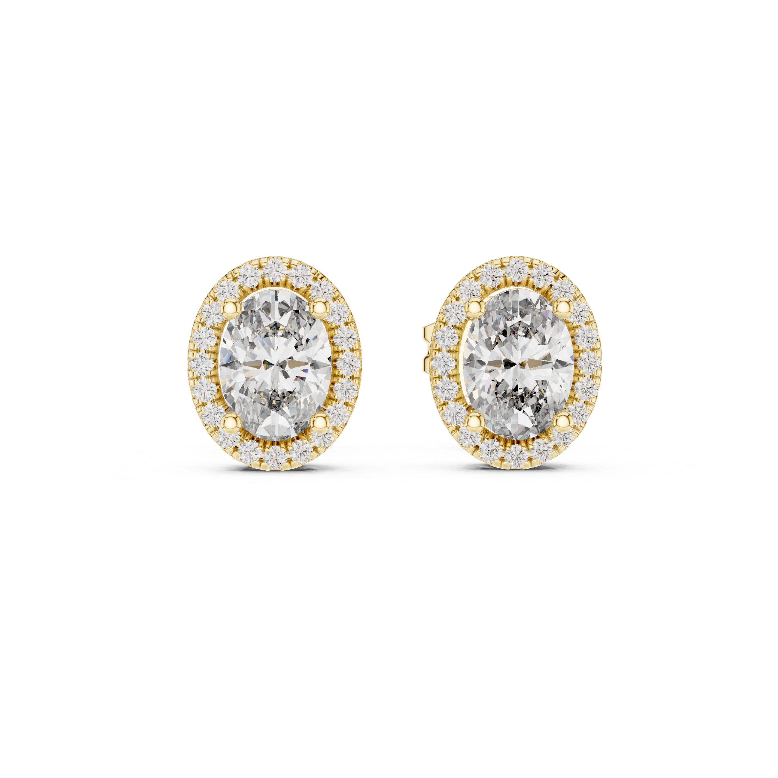 Brilliant Oval Diamond Halo Earrings in Rose Gold – Elegant Fine Jewelry with Sparkling Surround Stones
