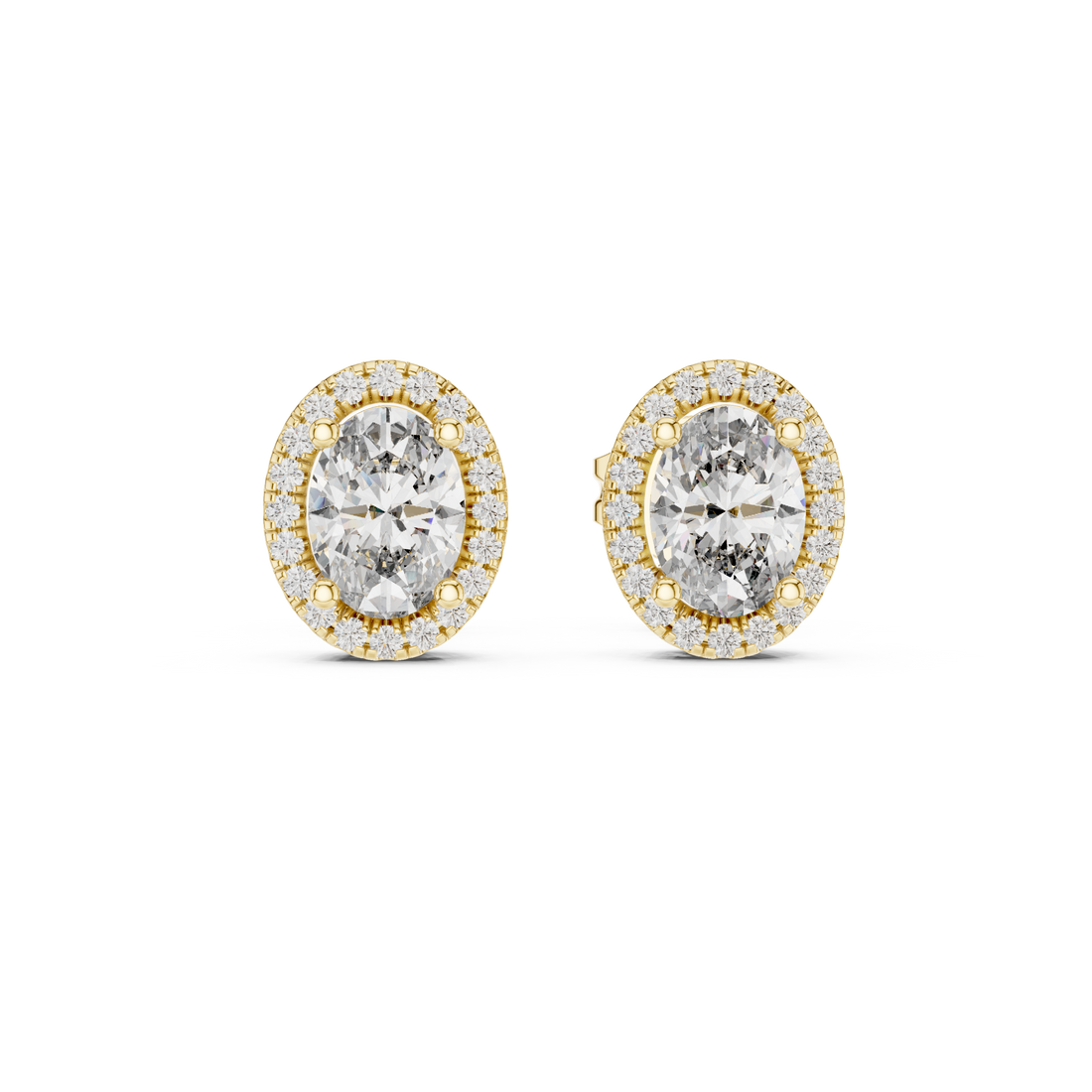Brilliant Oval Diamond Halo Earrings in Rose Gold – Elegant Fine Jewelry with Sparkling Surround Stones