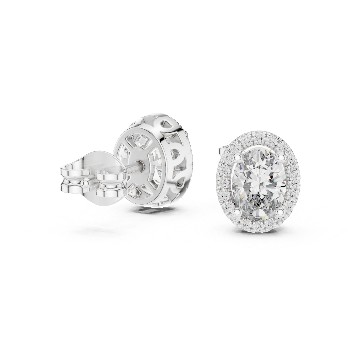 Brilliant Oval Diamond Halo Earrings in Rose Gold – Elegant Fine Jewelry with Sparkling Surround Stones