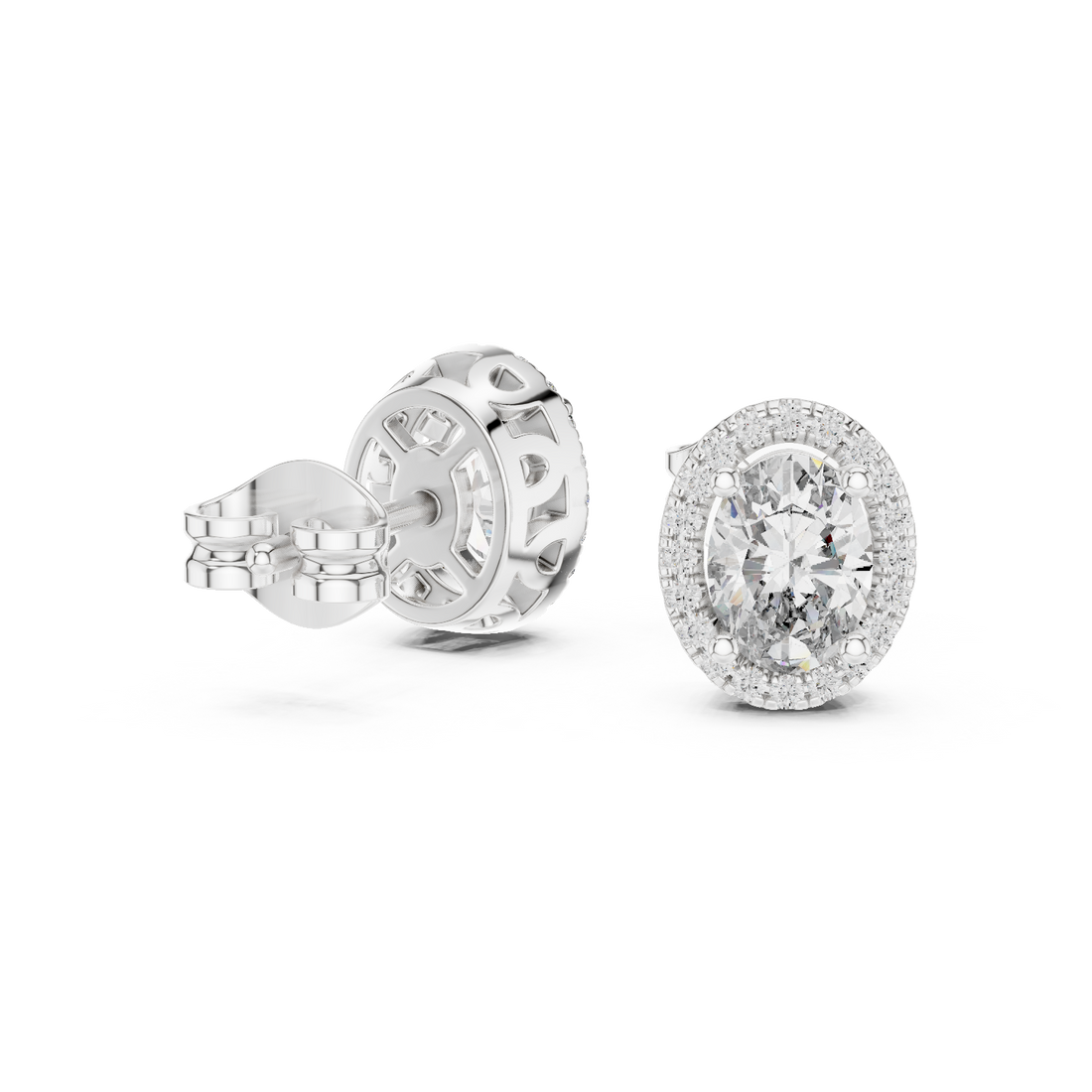 Brilliant Oval Diamond Halo Earrings in Rose Gold – Elegant Fine Jewelry with Sparkling Surround Stones