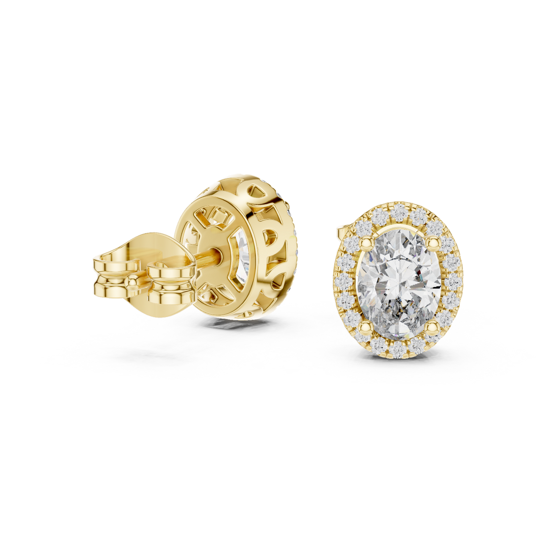 Brilliant Oval Diamond Halo Earrings in Rose Gold – Elegant Fine Jewelry with Sparkling Surround Stones