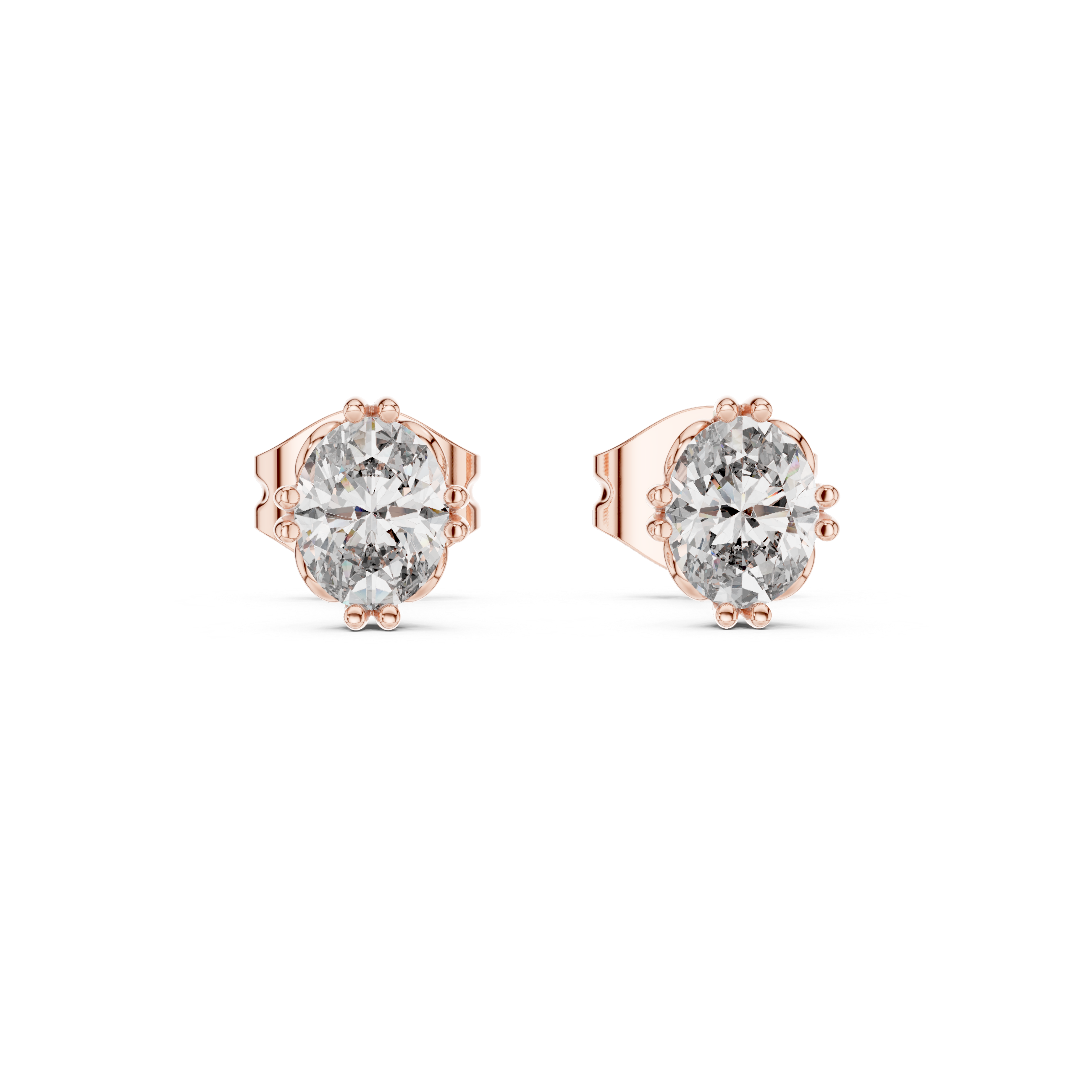 Luxury Oval Diamond Stud Earrings – White Gold Classic Prong Setting with High Brilliance Center Stone