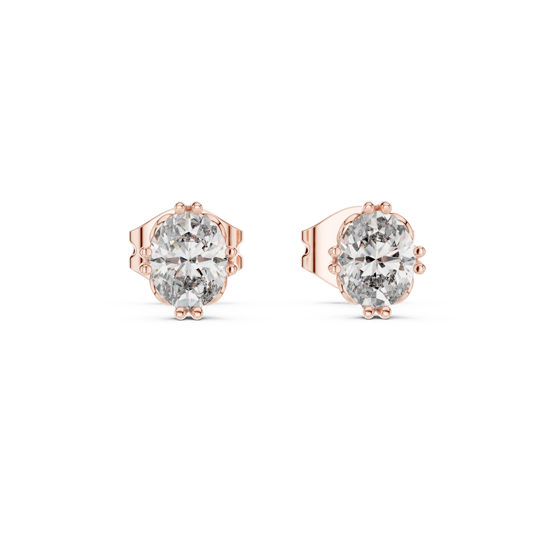 Luxury Oval Diamond Stud Earrings – White Gold Classic Prong Setting with High Brilliance Center Stone