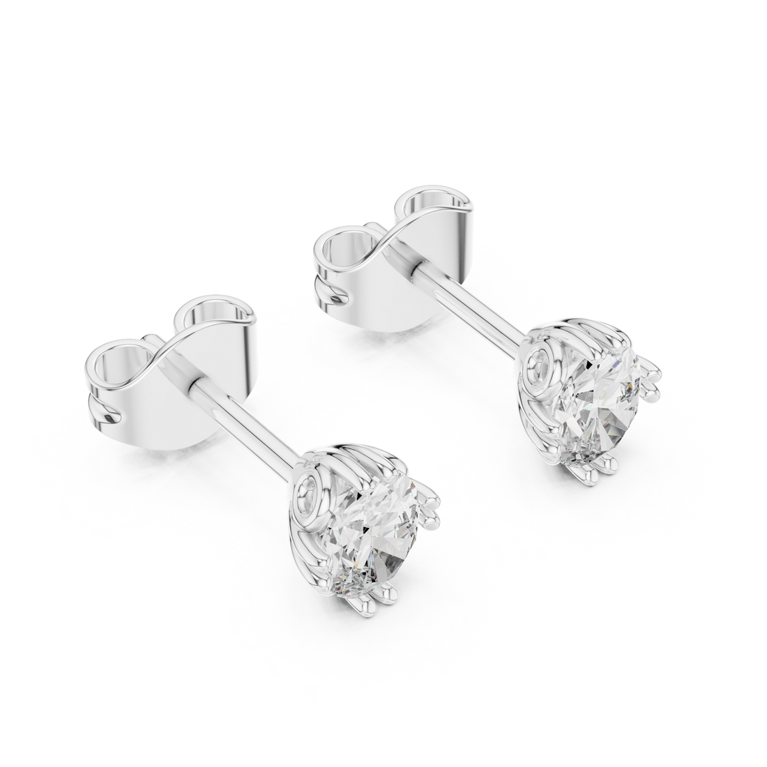 Luxury Oval Diamond Stud Earrings – White Gold Classic Prong Setting with High Brilliance Center Stone