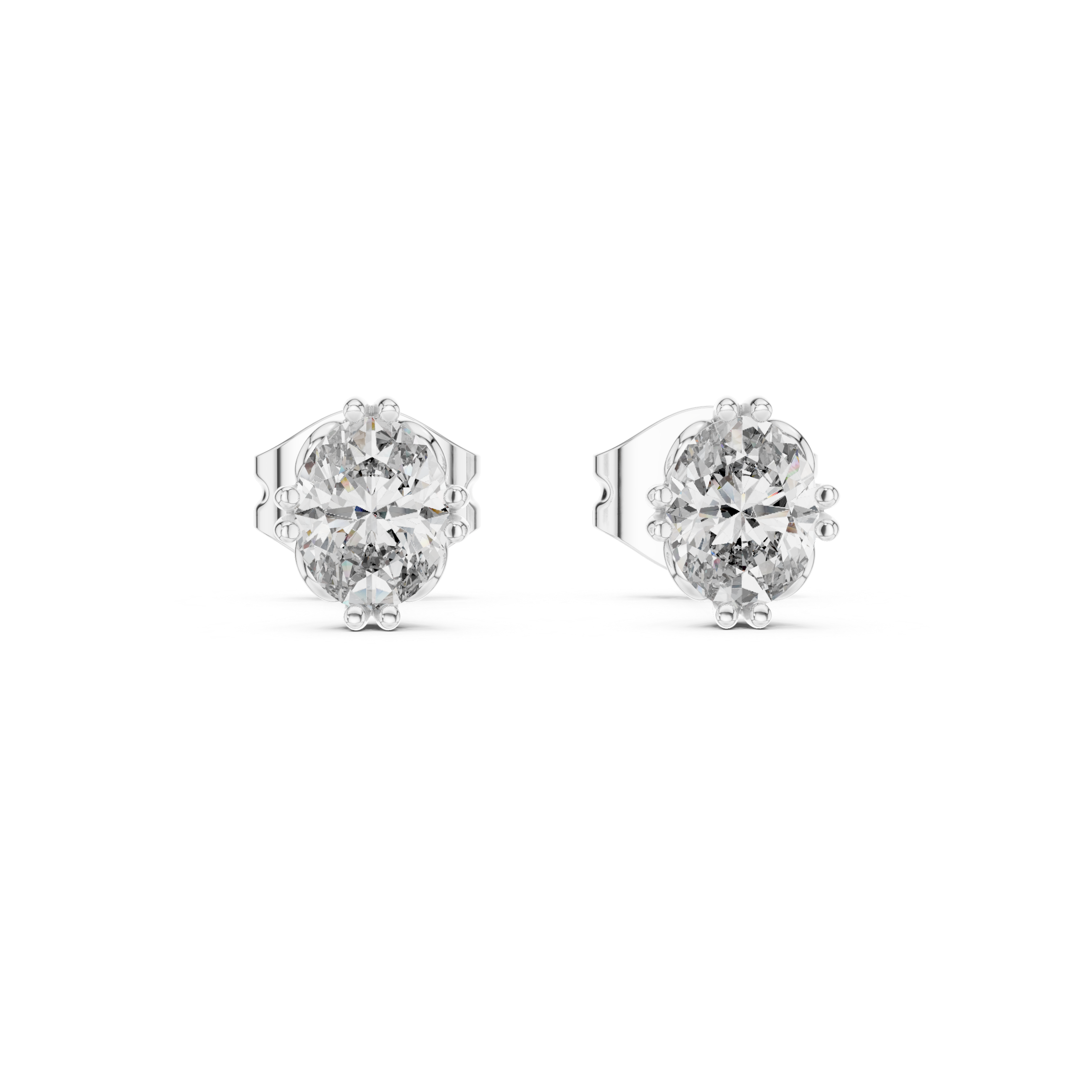 Luxury Oval Diamond Stud Earrings – White Gold Classic Prong Setting with High Brilliance Center Stone