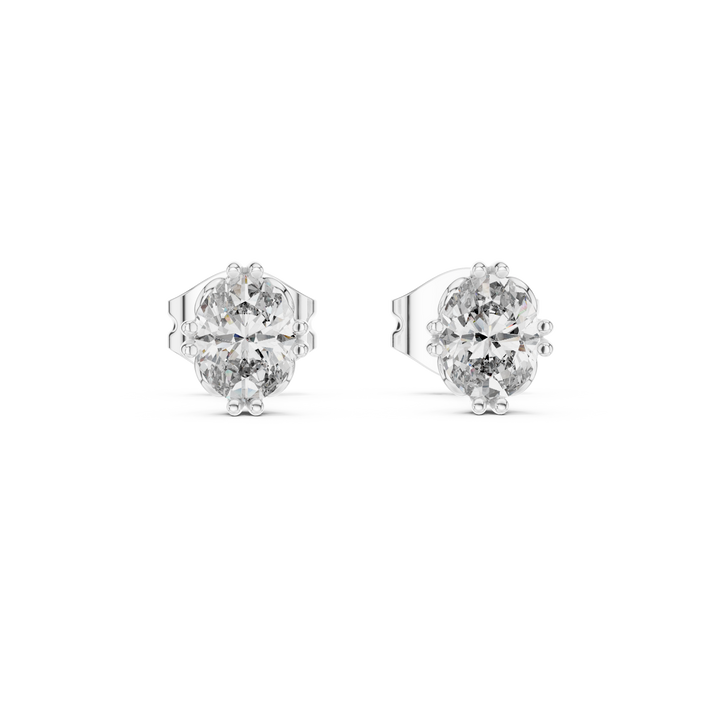 Luxury Oval Diamond Stud Earrings – White Gold Classic Prong Setting with High Brilliance Center Stone