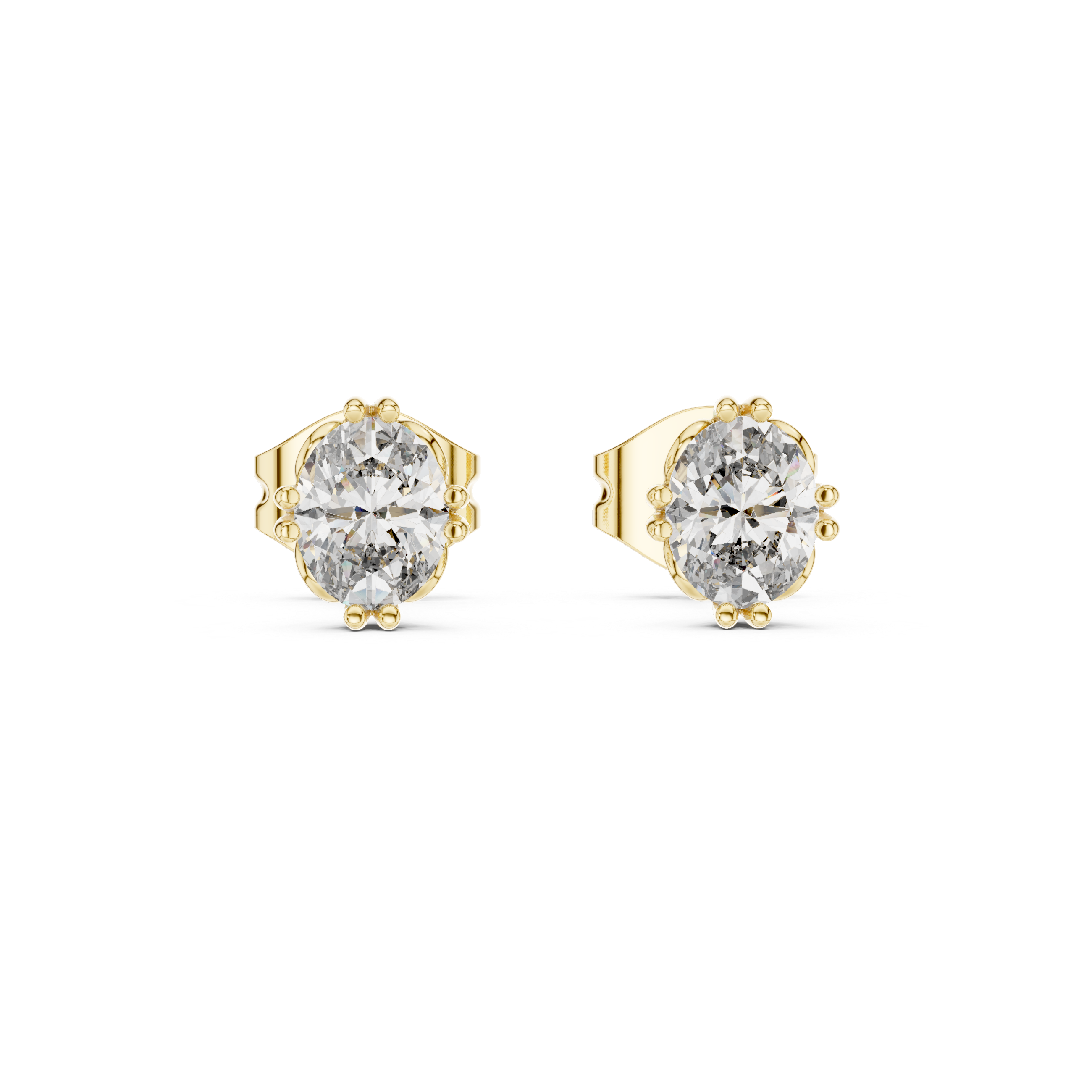 Luxury Oval Diamond Stud Earrings – White Gold Classic Prong Setting with High Brilliance Center Stone