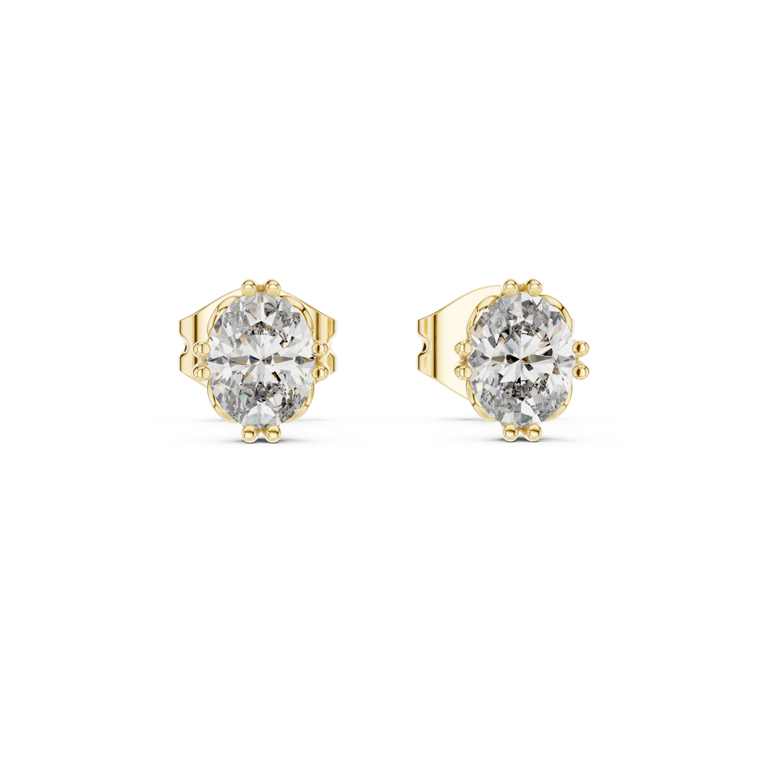 Luxury Oval Diamond Stud Earrings – White Gold Classic Prong Setting with High Brilliance Center Stone
