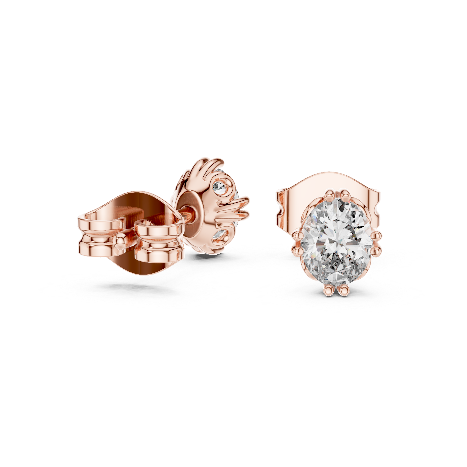 Luxury Oval Diamond Stud Earrings – White Gold Classic Prong Setting with High Brilliance Center Stone