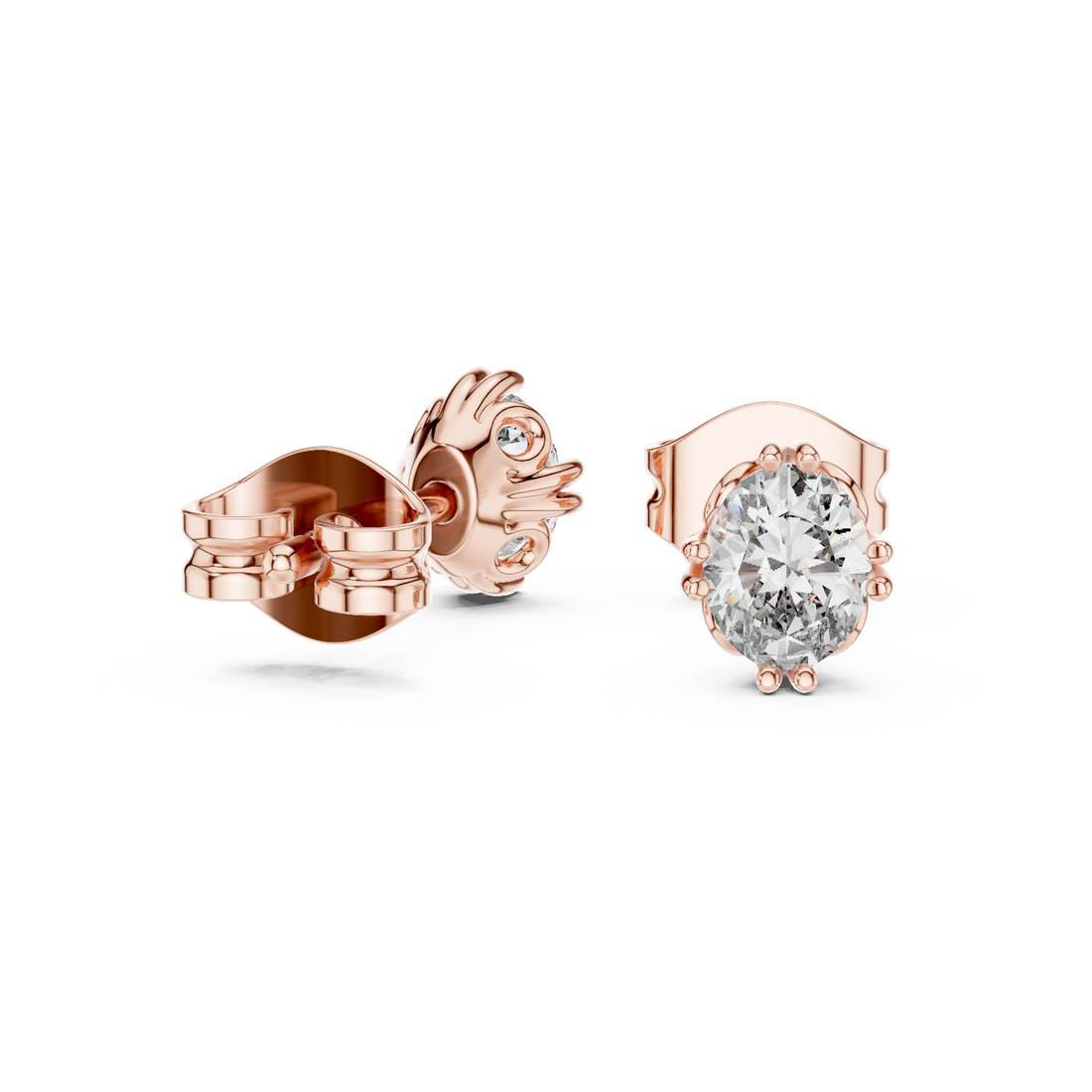 Luxury Oval Diamond Stud Earrings – White Gold Classic Prong Setting with High Brilliance Center Stone