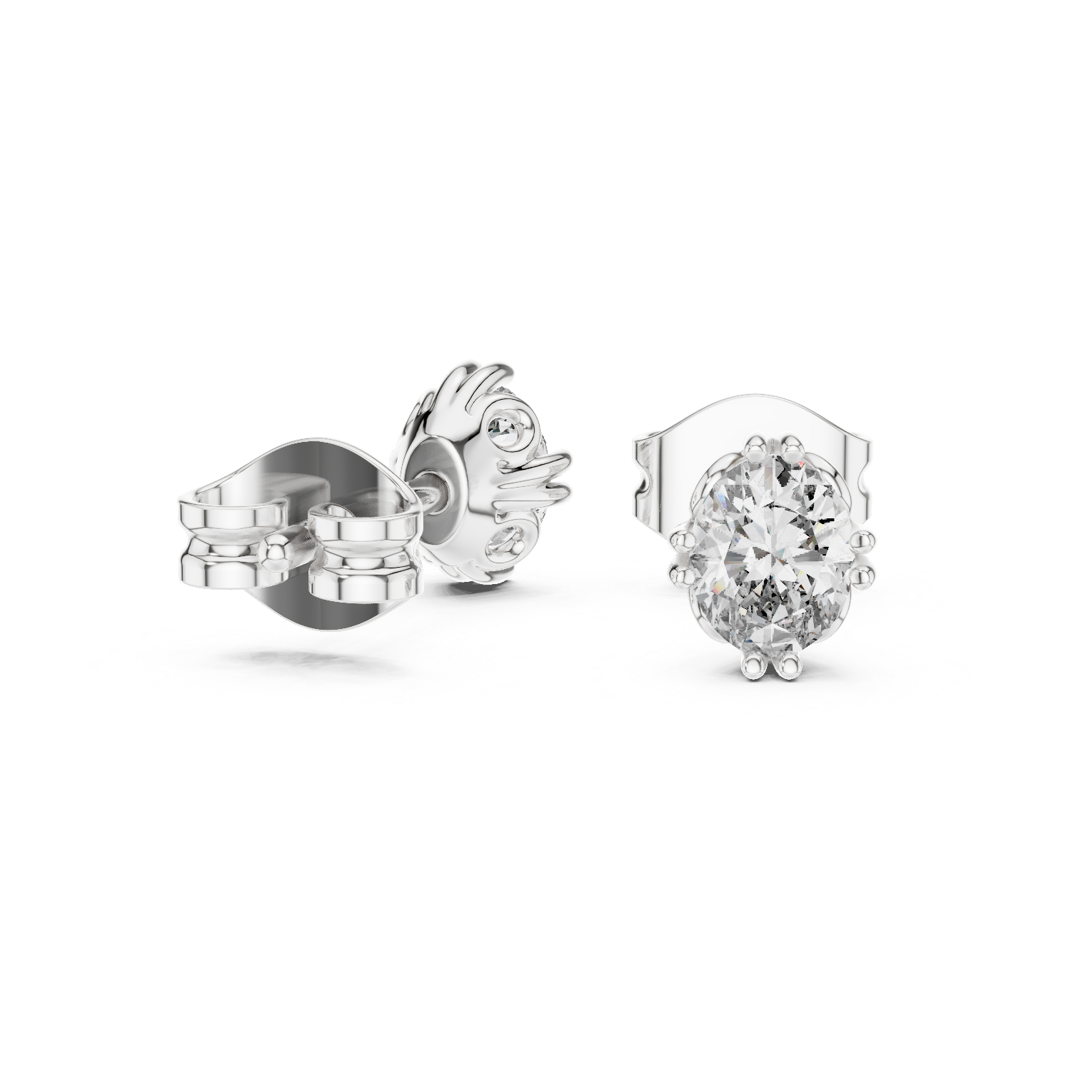 Luxury Oval Diamond Stud Earrings – White Gold Classic Prong Setting with High Brilliance Center Stone