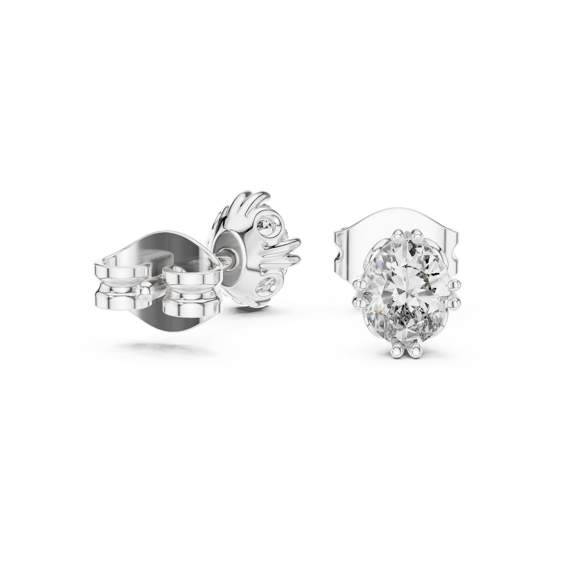 Luxury Oval Diamond Stud Earrings – White Gold Classic Prong Setting with High Brilliance Center Stone