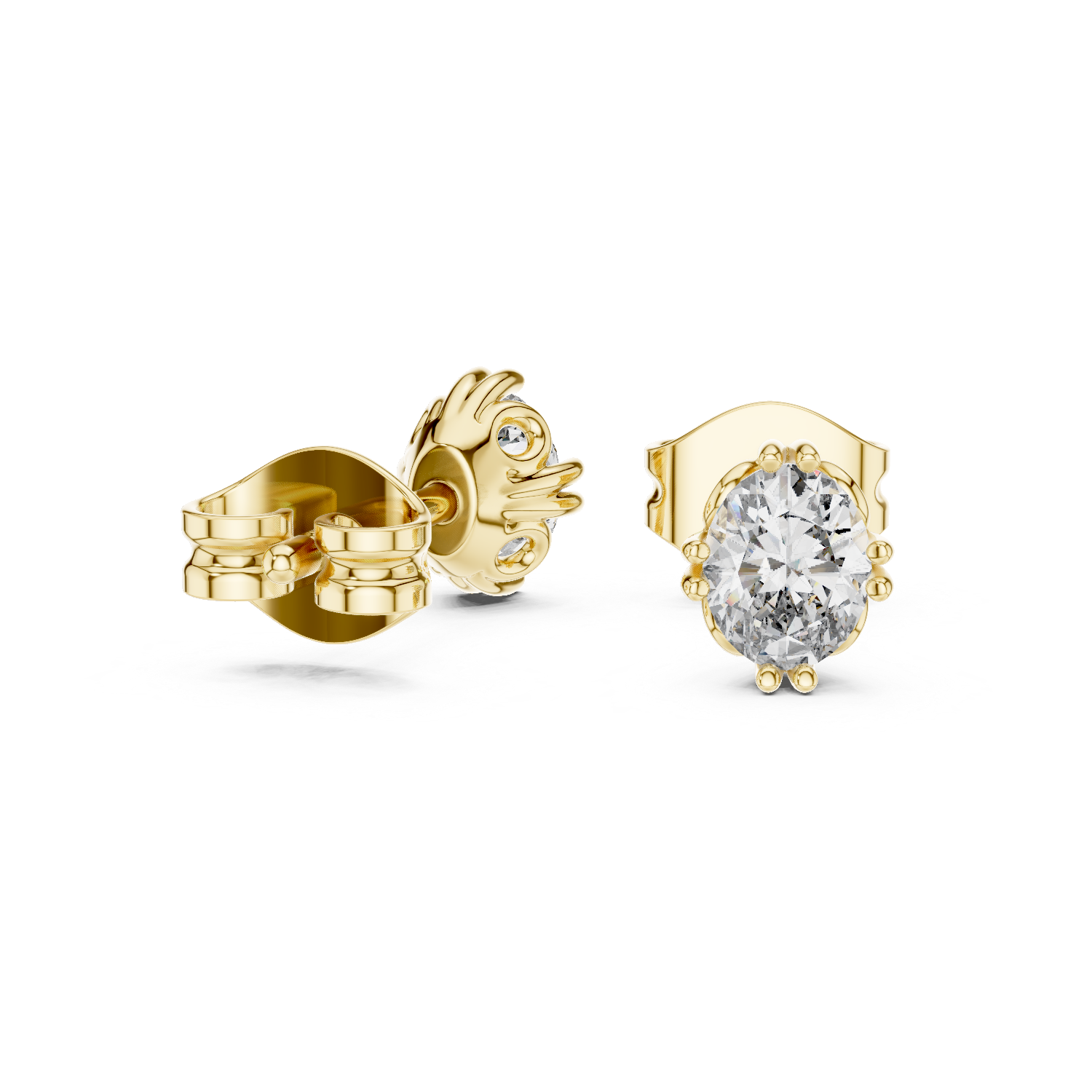 Luxury Oval Diamond Stud Earrings – White Gold Classic Prong Setting with High Brilliance Center Stone