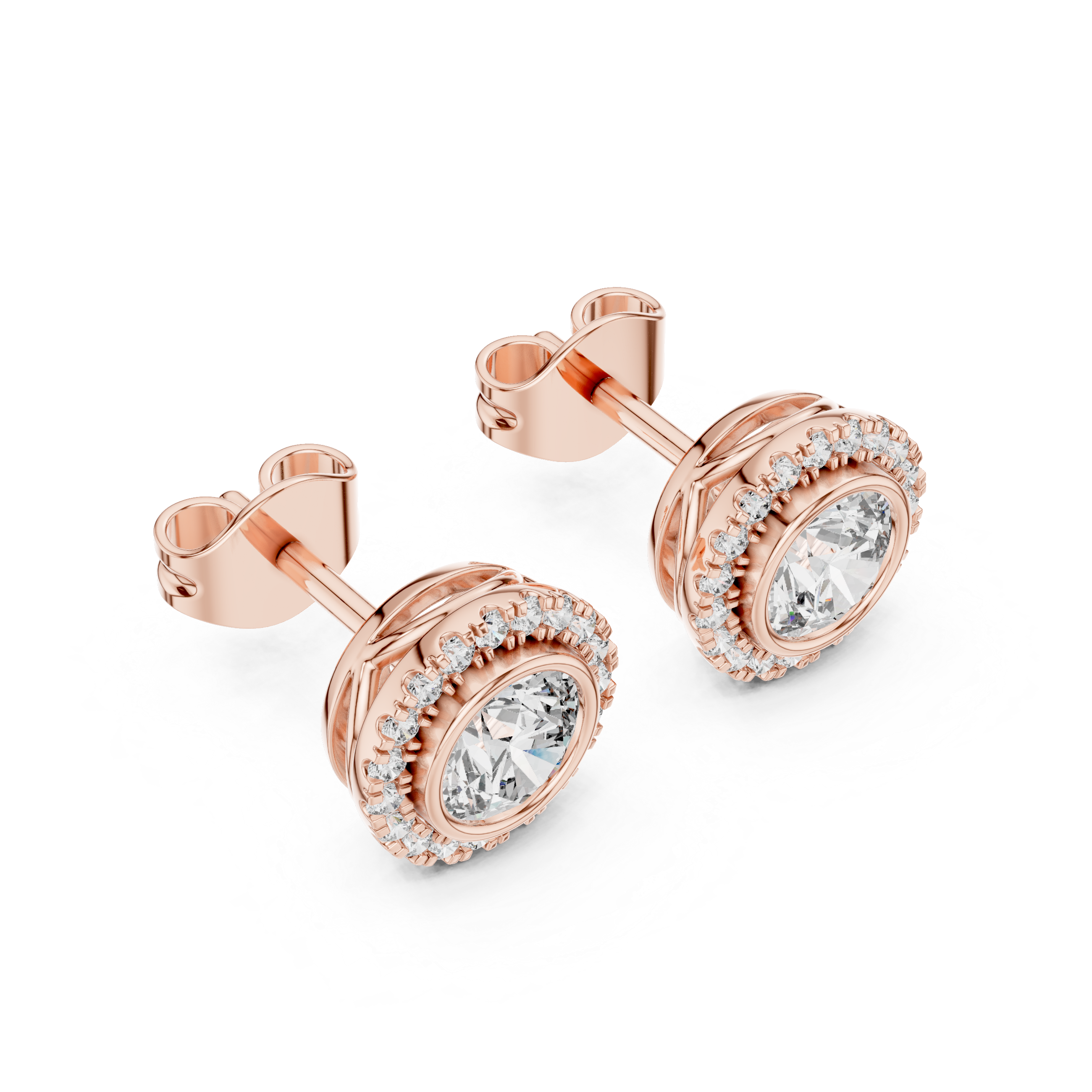 Timeless Round  Solitaire Diamond Halo Earrings in White Gold – Simple & Elegant Everyday Jewelry