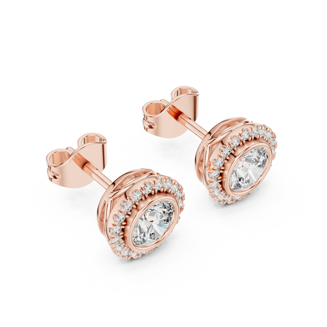 Timeless Round  Solitaire Diamond Halo Earrings in White Gold – Simple & Elegant Everyday Jewelry