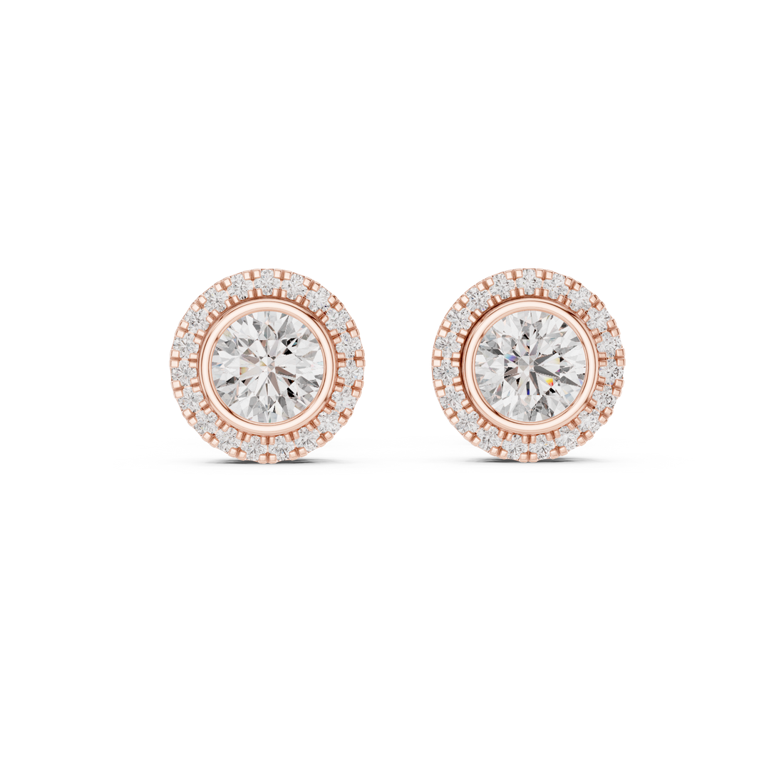 Timeless Round  Solitaire Diamond Halo Earrings in White Gold – Simple & Elegant Everyday Jewelry