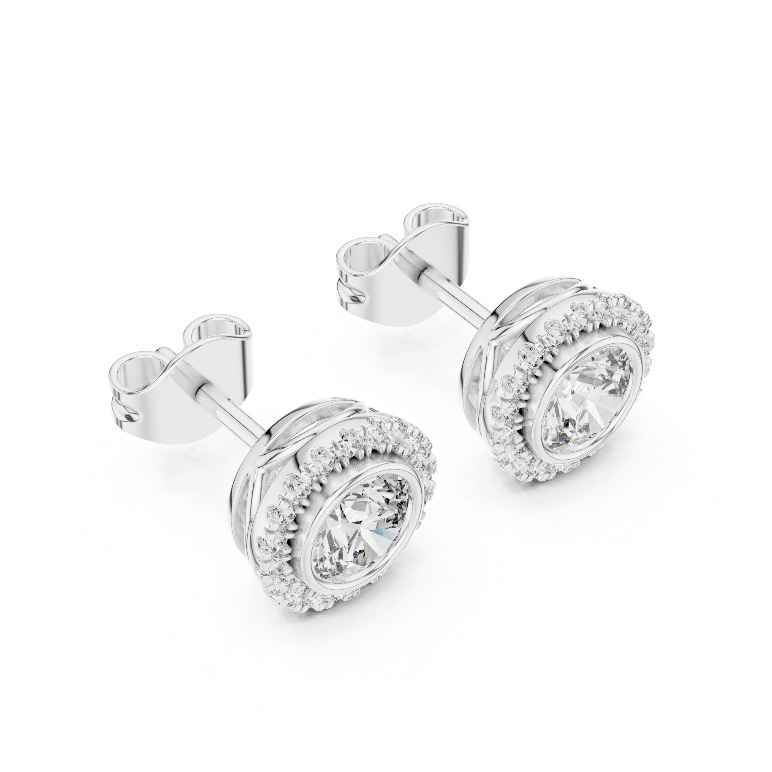 Timeless Round  Solitaire Diamond Halo Earrings in White Gold – Simple & Elegant Everyday Jewelry