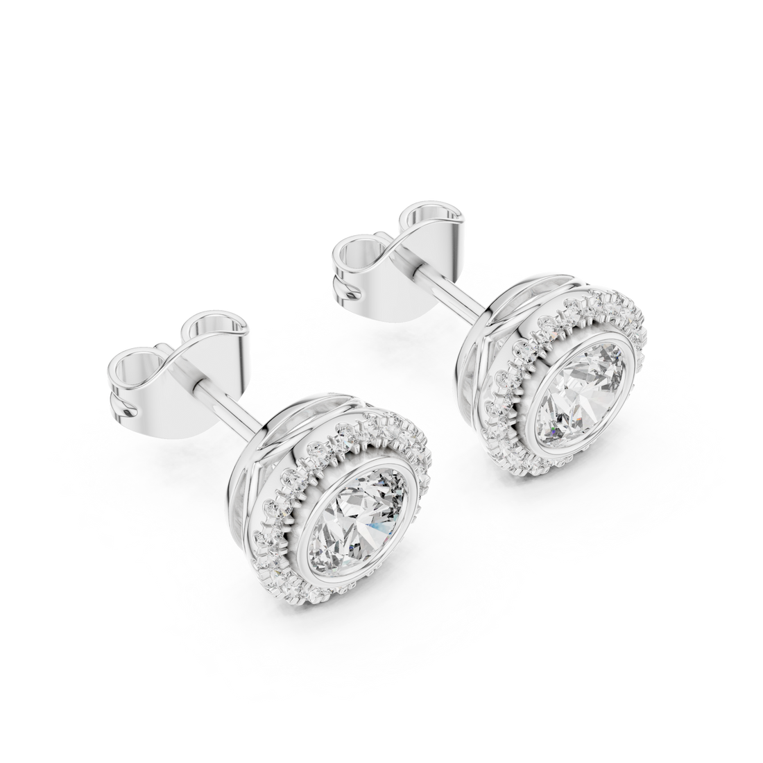 Timeless Round  Solitaire Diamond Halo Earrings in White Gold – Simple & Elegant Everyday Jewelry