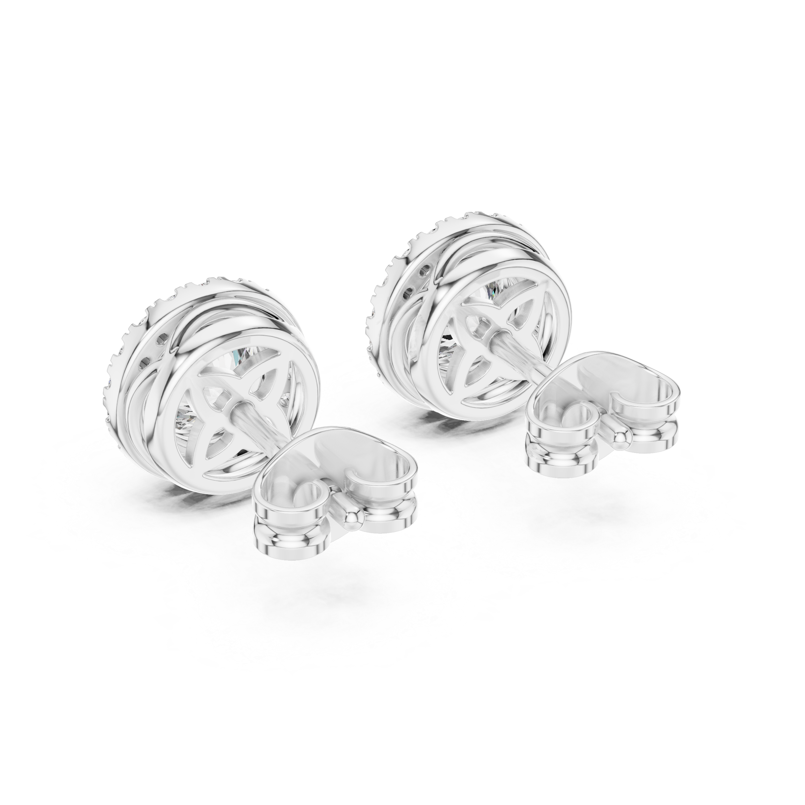 Timeless Round  Solitaire Diamond Halo Earrings in White Gold – Simple & Elegant Everyday Jewelry