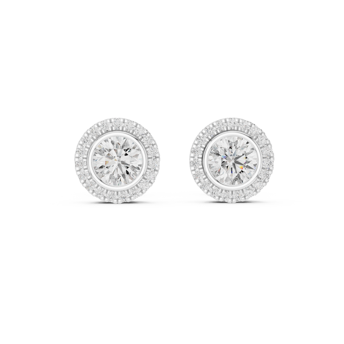Timeless Round  Solitaire Diamond Halo Earrings in White Gold – Simple & Elegant Everyday Jewelry