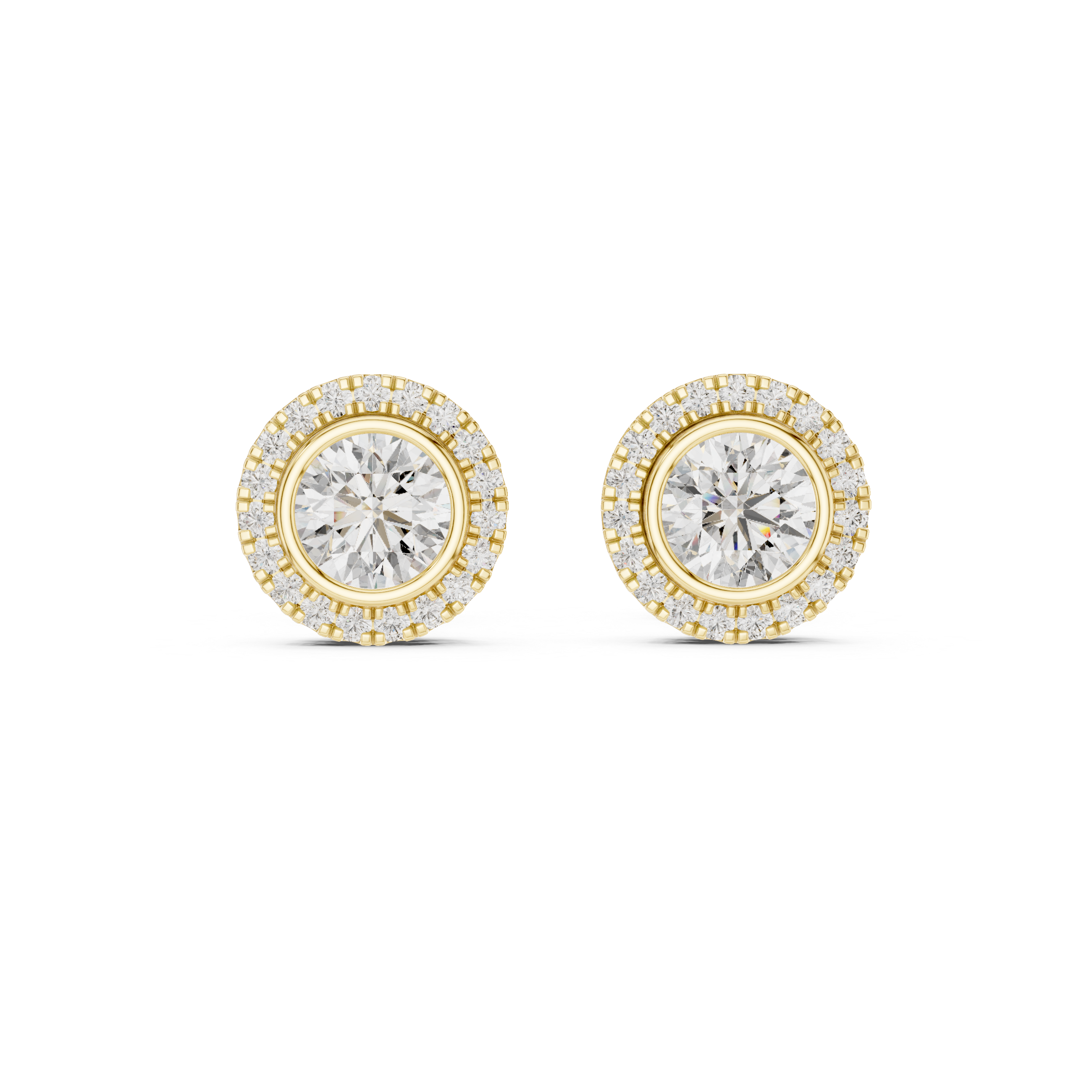 Timeless Round  Solitaire Diamond Halo Earrings in White Gold – Simple & Elegant Everyday Jewelry