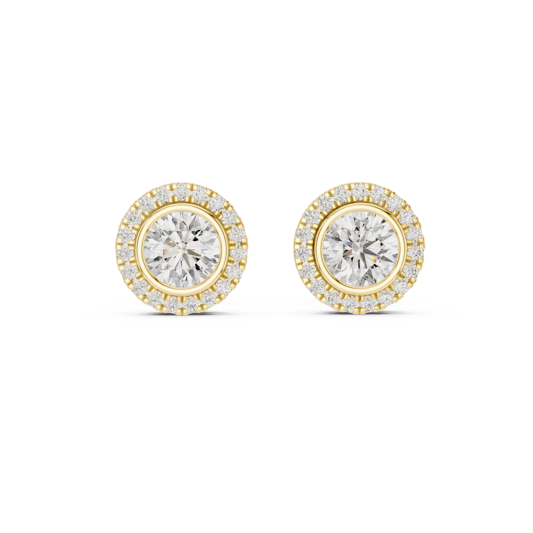 Timeless Round  Solitaire Diamond Halo Earrings in White Gold – Simple & Elegant Everyday Jewelry