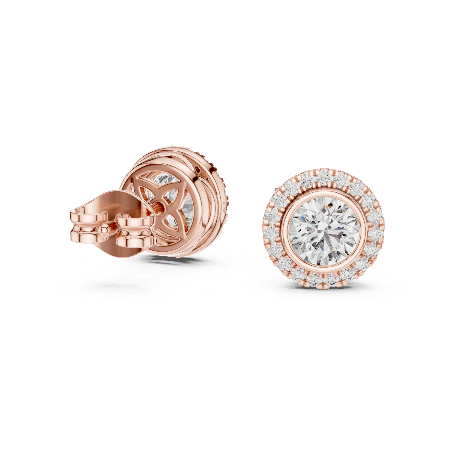 Timeless Round  Solitaire Diamond Halo Earrings in White Gold – Simple & Elegant Everyday Jewelry