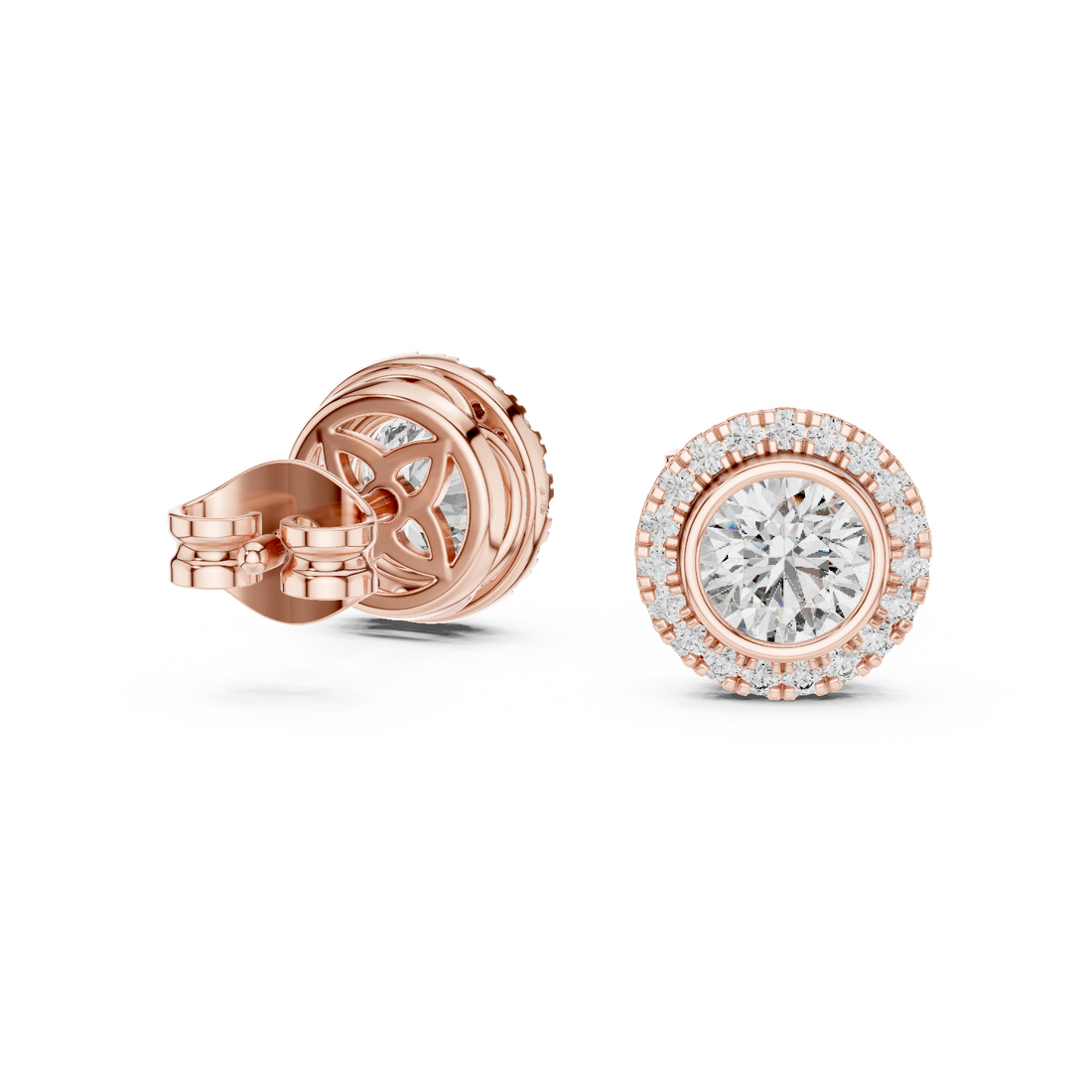 Timeless Round  Solitaire Diamond Halo Earrings in White Gold – Simple & Elegant Everyday Jewelry