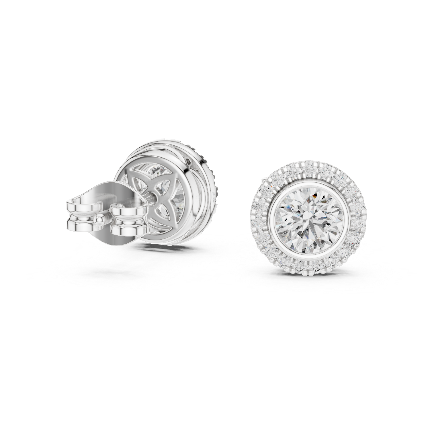 Timeless Round  Solitaire Diamond Halo Earrings in White Gold – Simple & Elegant Everyday Jewelry