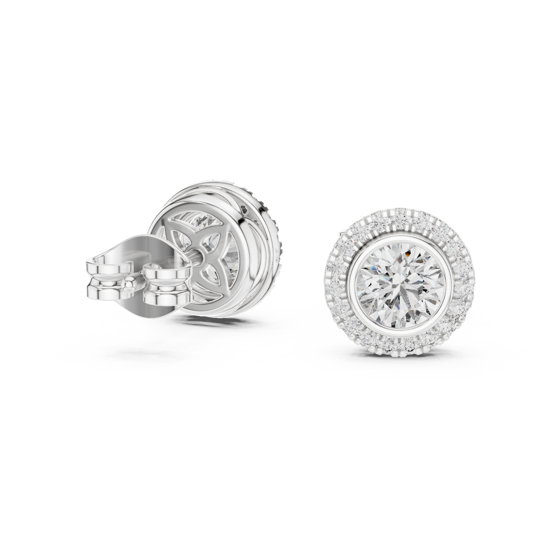 Timeless Round  Solitaire Diamond Halo Earrings in White Gold – Simple & Elegant Everyday Jewelry