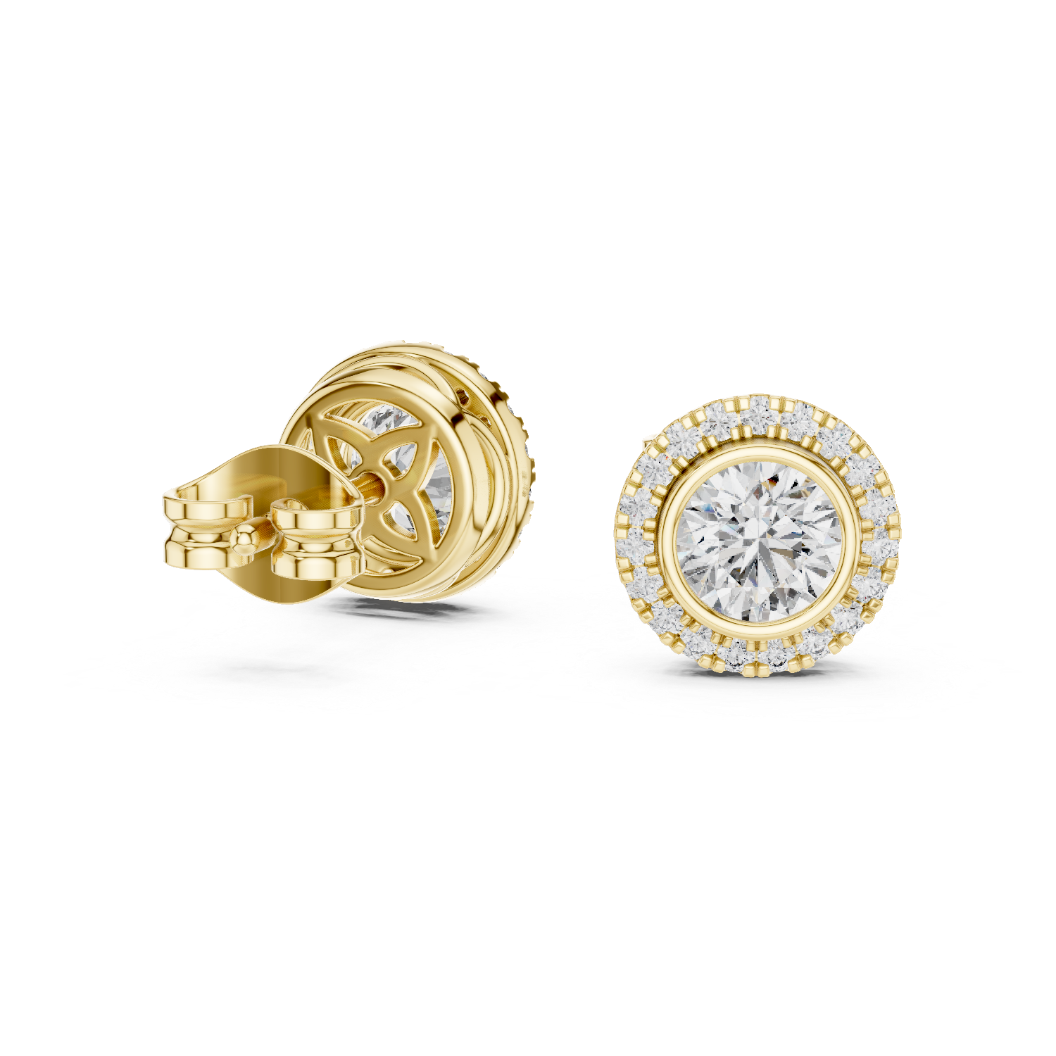 Timeless Round  Solitaire Diamond Halo Earrings in White Gold – Simple & Elegant Everyday Jewelry