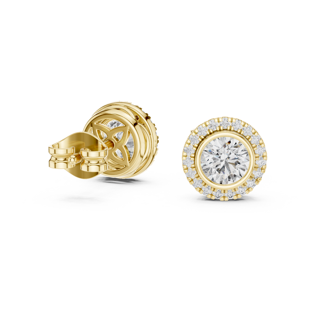 Timeless Round  Solitaire Diamond Halo Earrings in White Gold – Simple & Elegant Everyday Jewelry