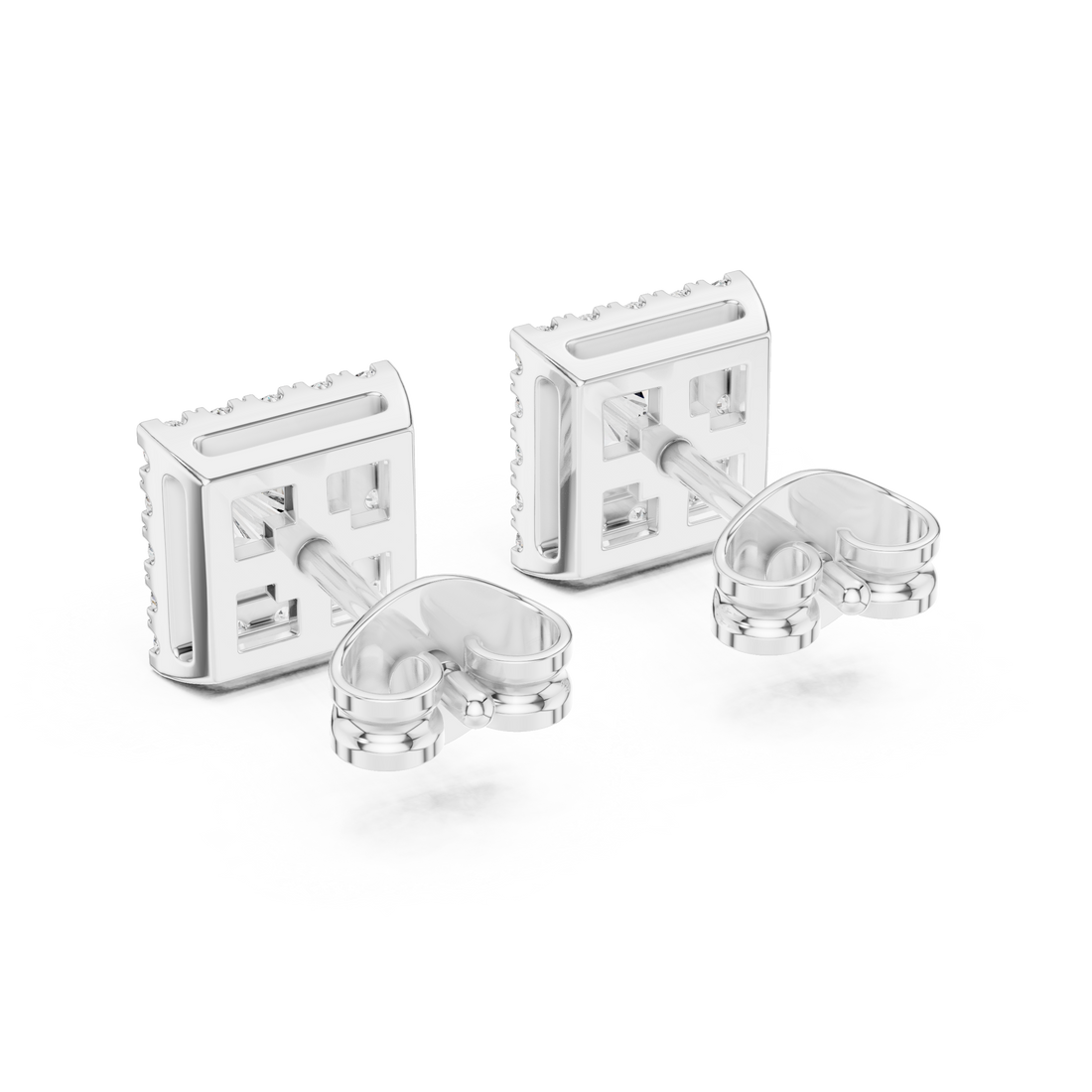 Stylish Square Diamond Halo Stud Earrings – Rose Gold Finish with Brilliant Princess Cut Center