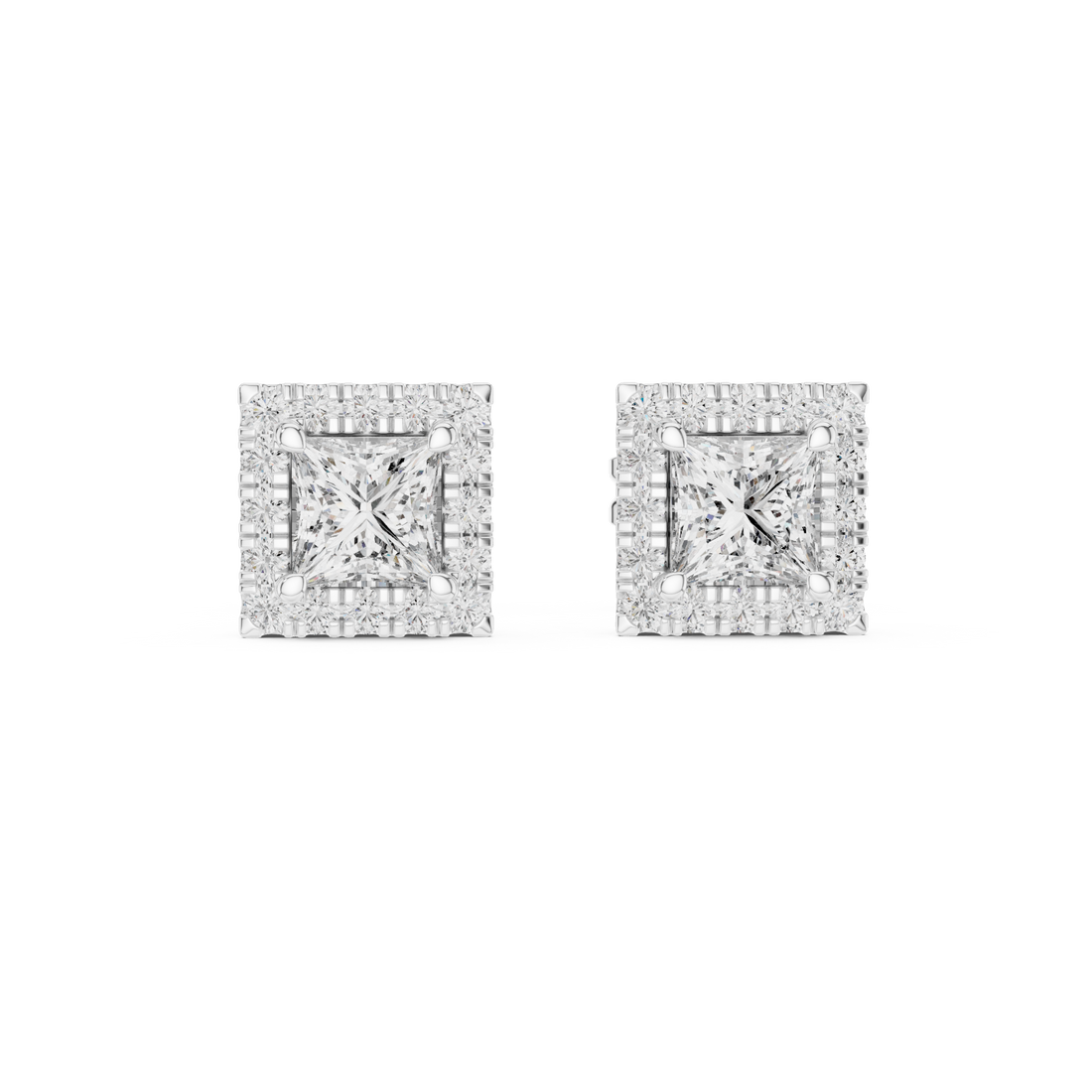 Stylish Square Diamond Halo Stud Earrings – Rose Gold Finish with Brilliant Princess Cut Center