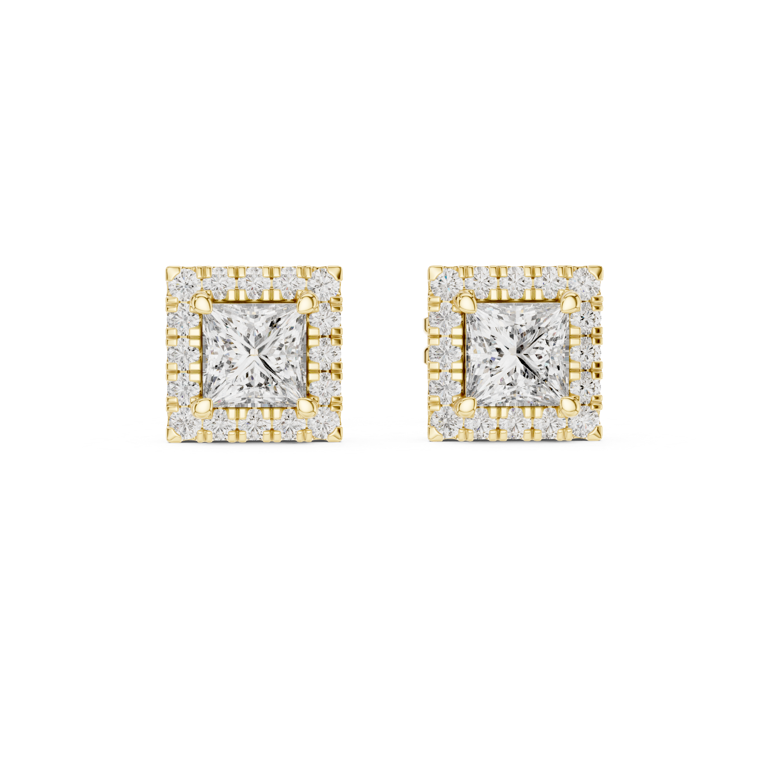 Stylish Square Diamond Halo Stud Earrings – Rose Gold Finish with Brilliant Princess Cut Center