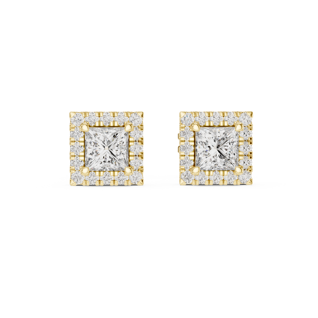 Stylish Square Diamond Halo Stud Earrings – Rose Gold Finish with Brilliant Princess Cut Center