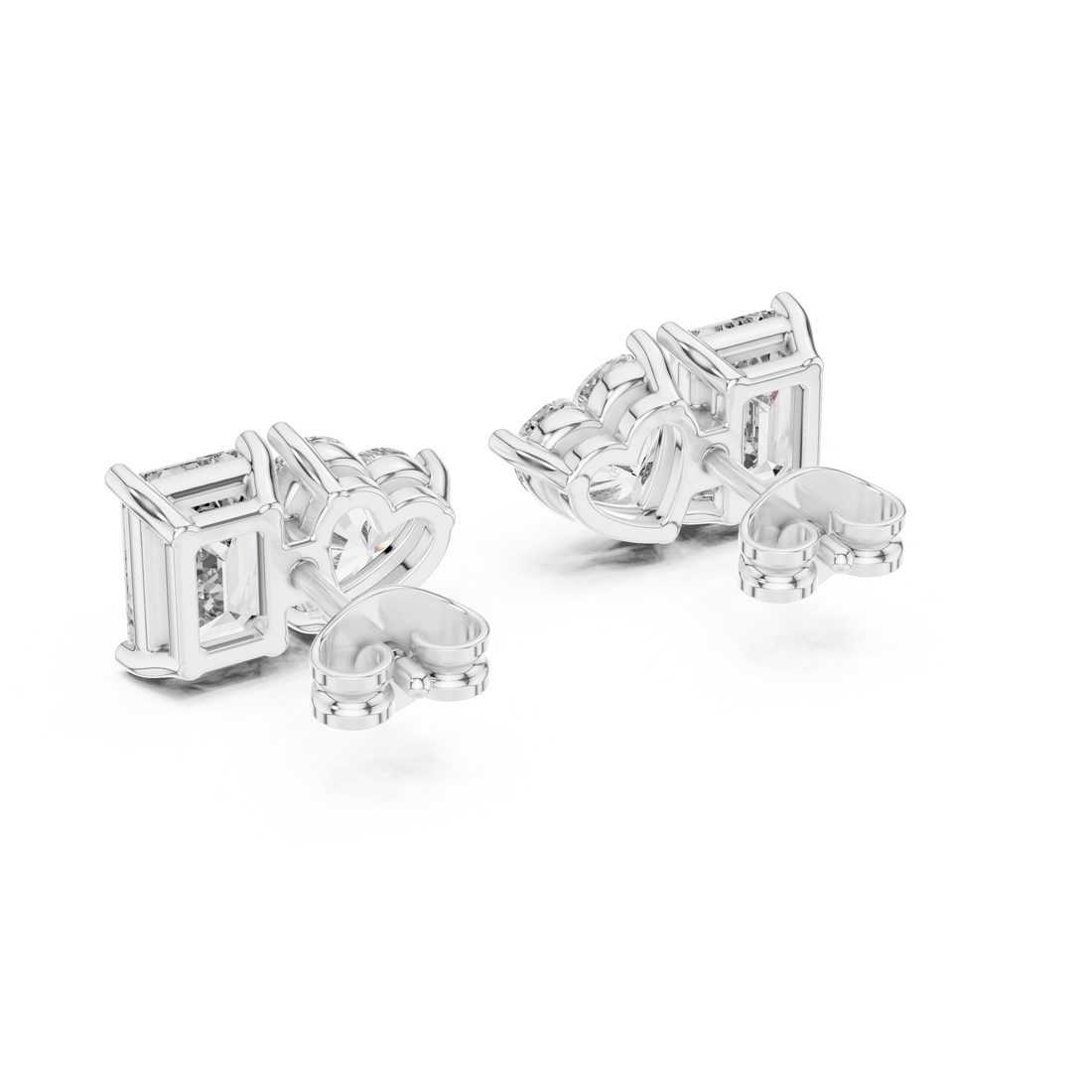 Stylish Asymmetrical Diamond Stud Earrings – Emerald Cut & Heart Shape in Rose Gold Finish