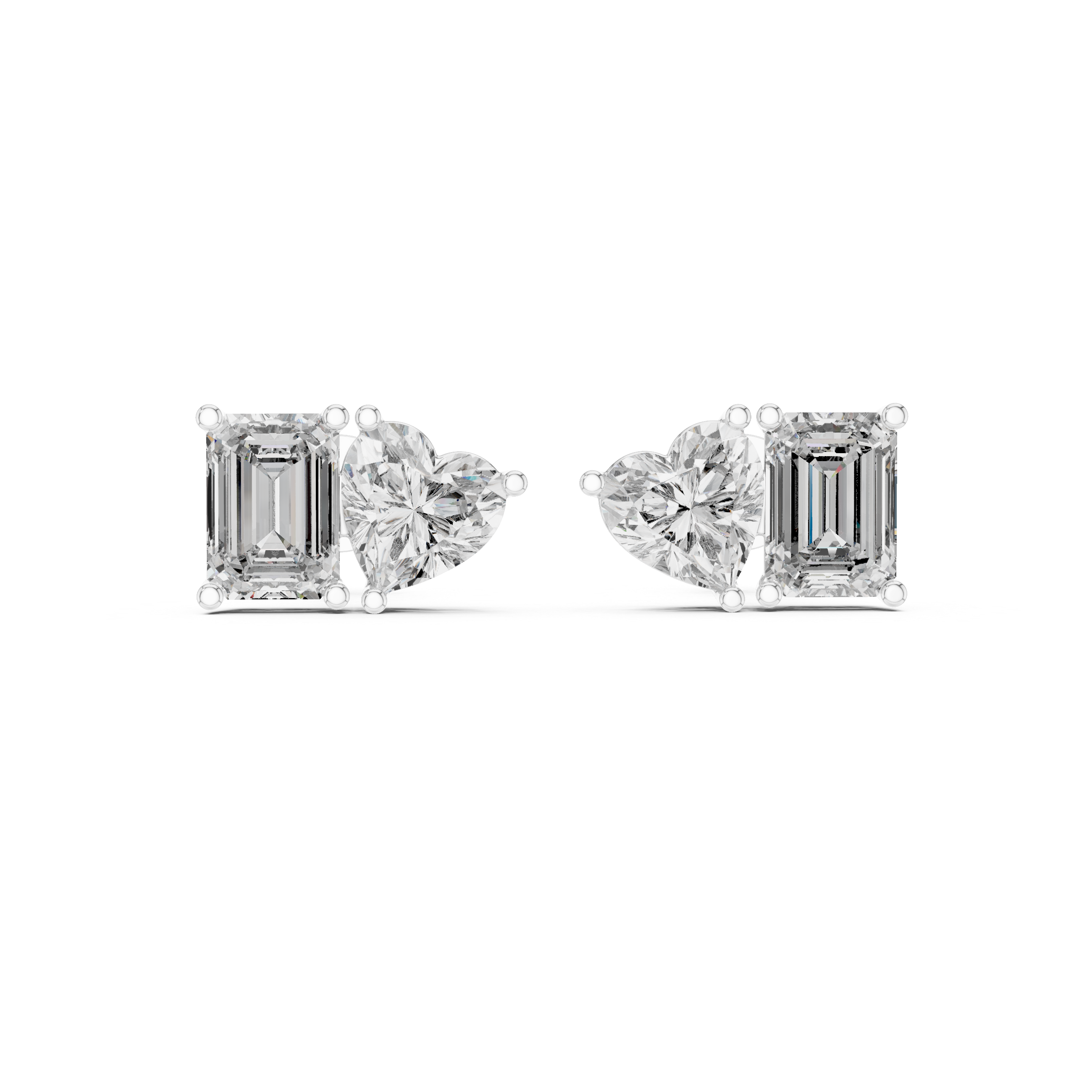 Stylish Asymmetrical Diamond Stud Earrings – Emerald Cut & Heart Shape in Rose Gold Finish