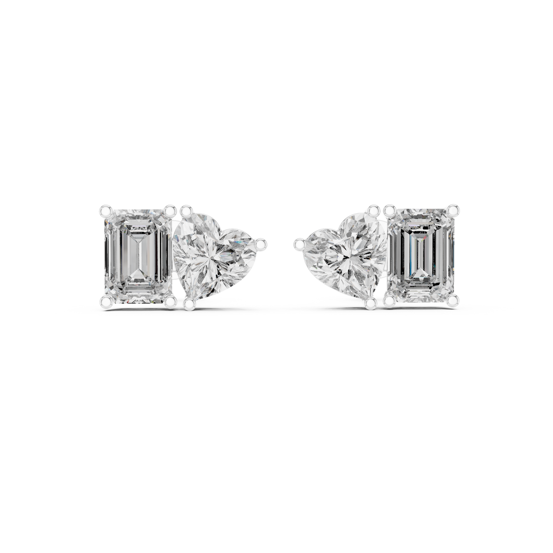 Stylish Asymmetrical Diamond Stud Earrings – Emerald Cut & Heart Shape in Rose Gold Finish