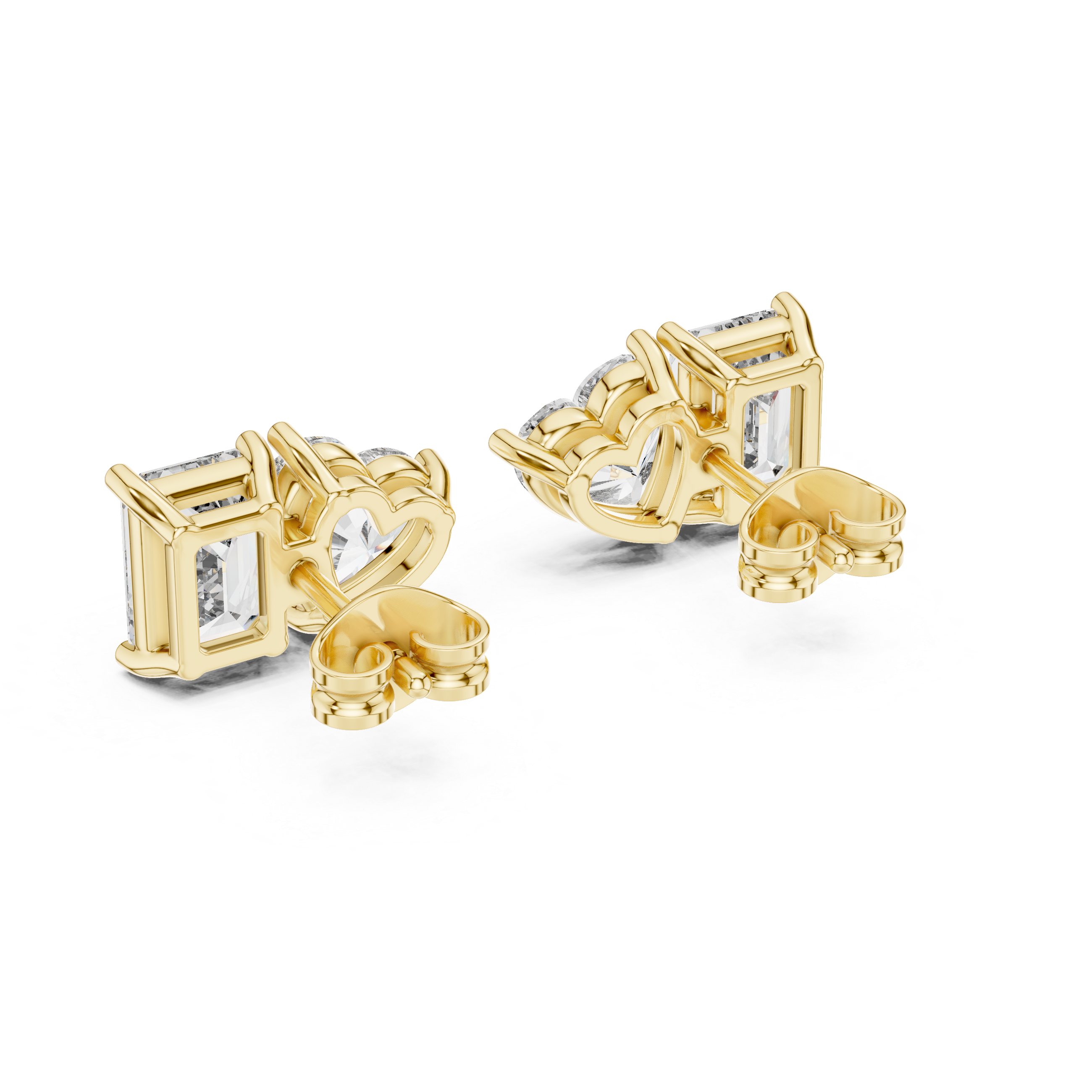 Stylish Asymmetrical Diamond Stud Earrings – Emerald Cut & Heart Shape in Rose Gold Finish