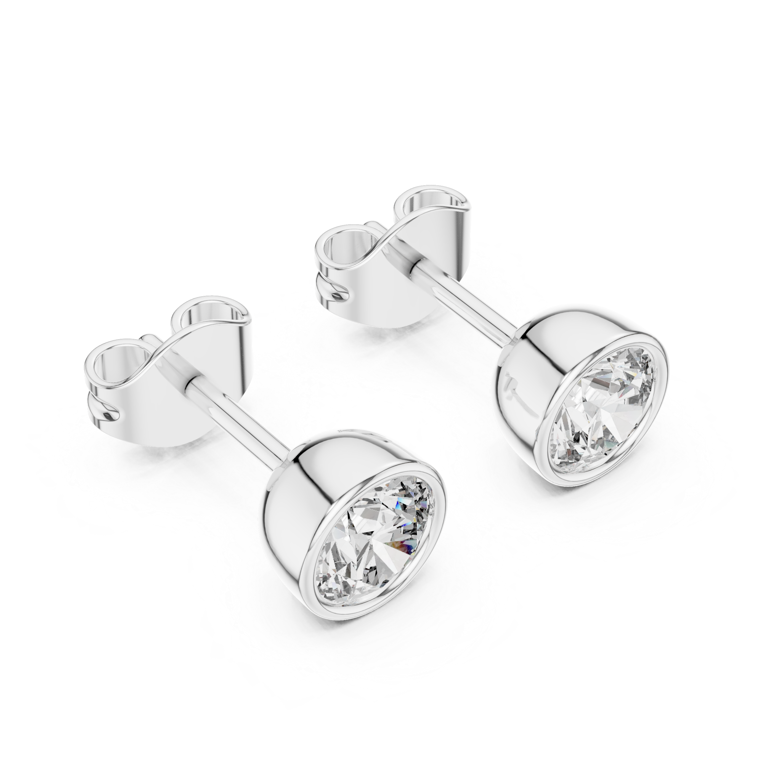 Minimalist Round Diamond Solitaire Earrings – White Gold Elegant Studs for Modern Women